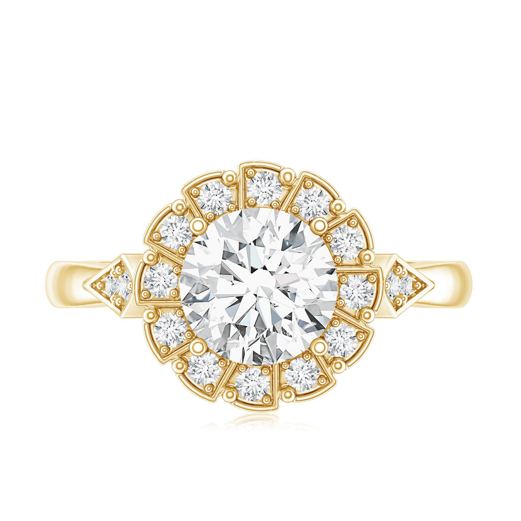 Certified 2 Carat Lab Grown Diamond Flower Halo Engagement Ring