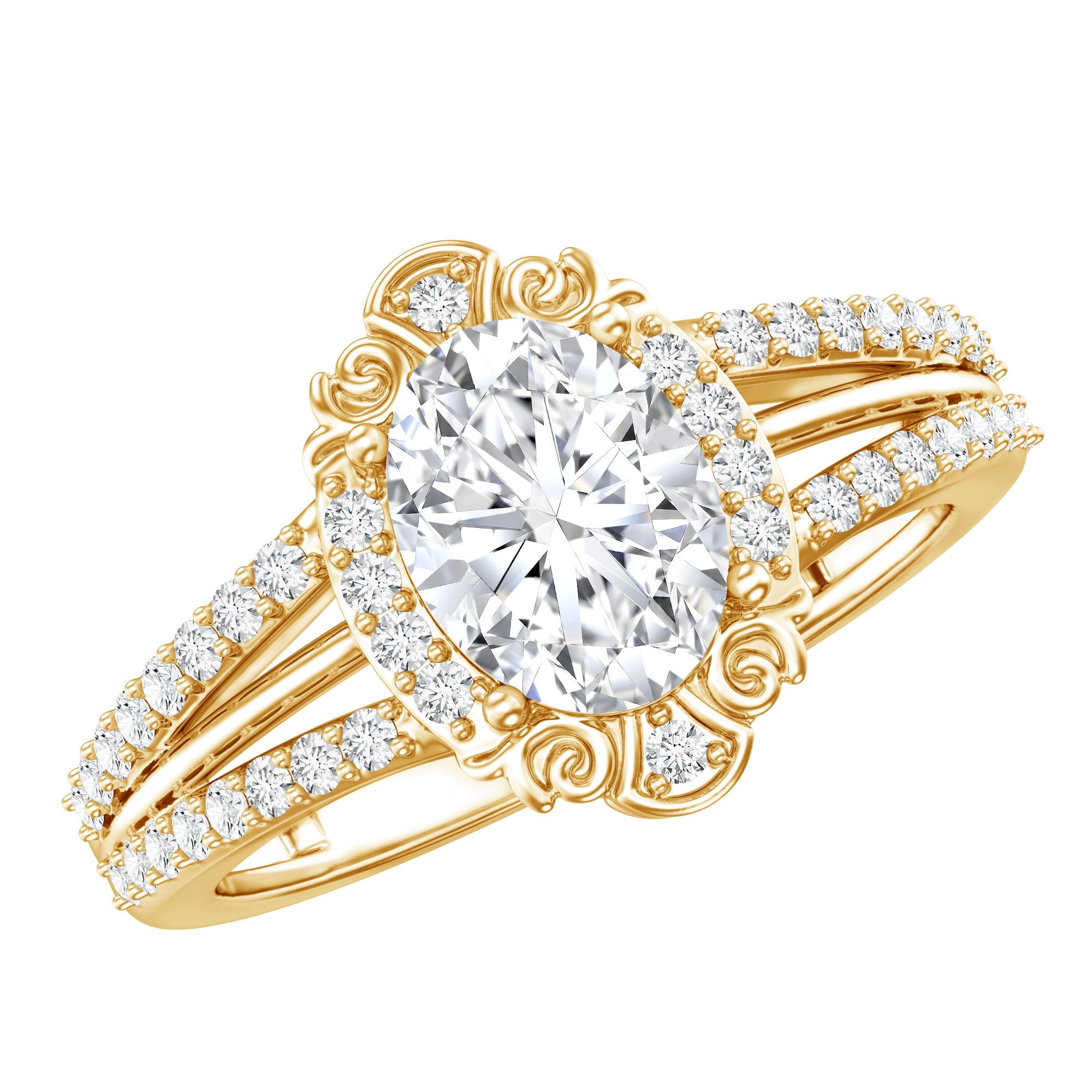 Oval Lab Grown Diamond Ring – Vintage Engagement Split Shank Prong Setting
