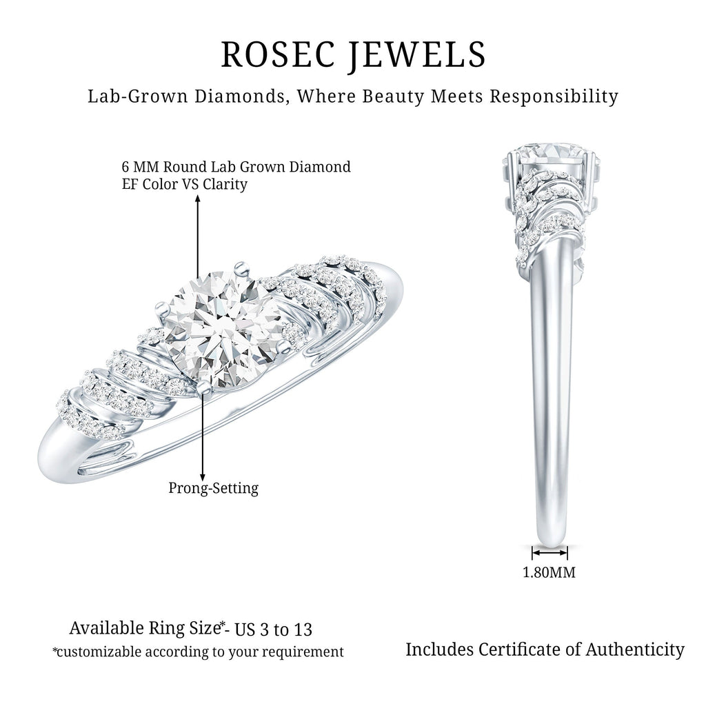 0.9 Carat Lab Grown Diamond Designer Engagement Ring With Side Stones