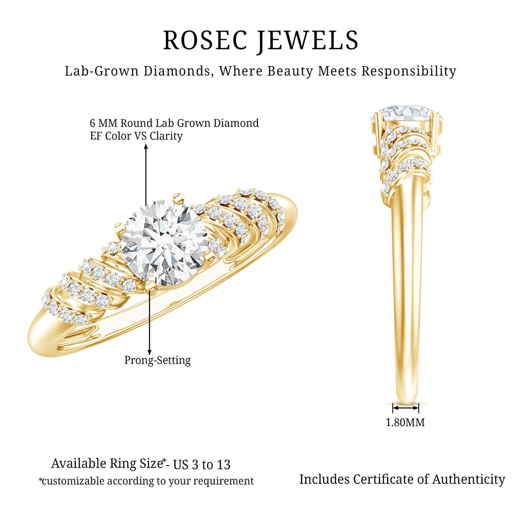0.9 Carat Lab Grown Diamond Designer Engagement Ring With Side Stones