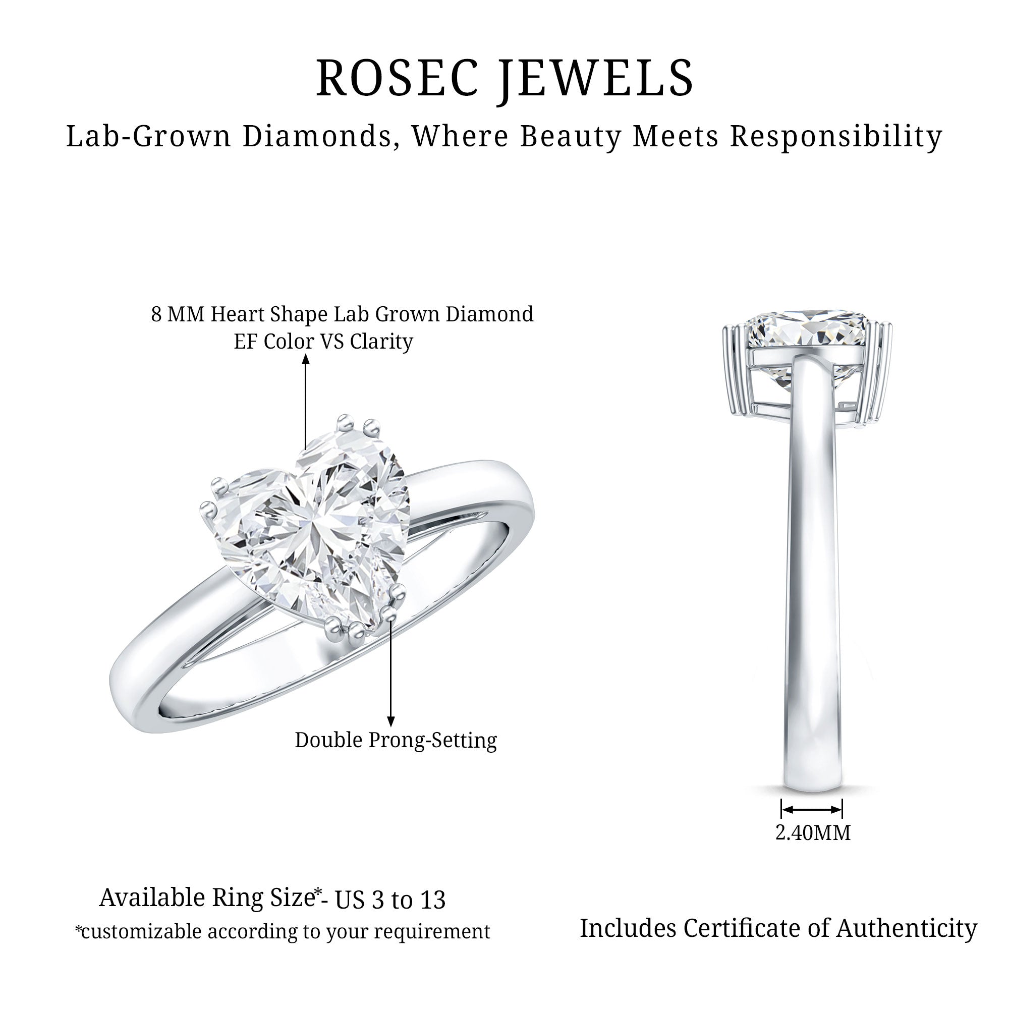 Certified Lab Grown Diamond Heart Engagement Ring 2 Carat