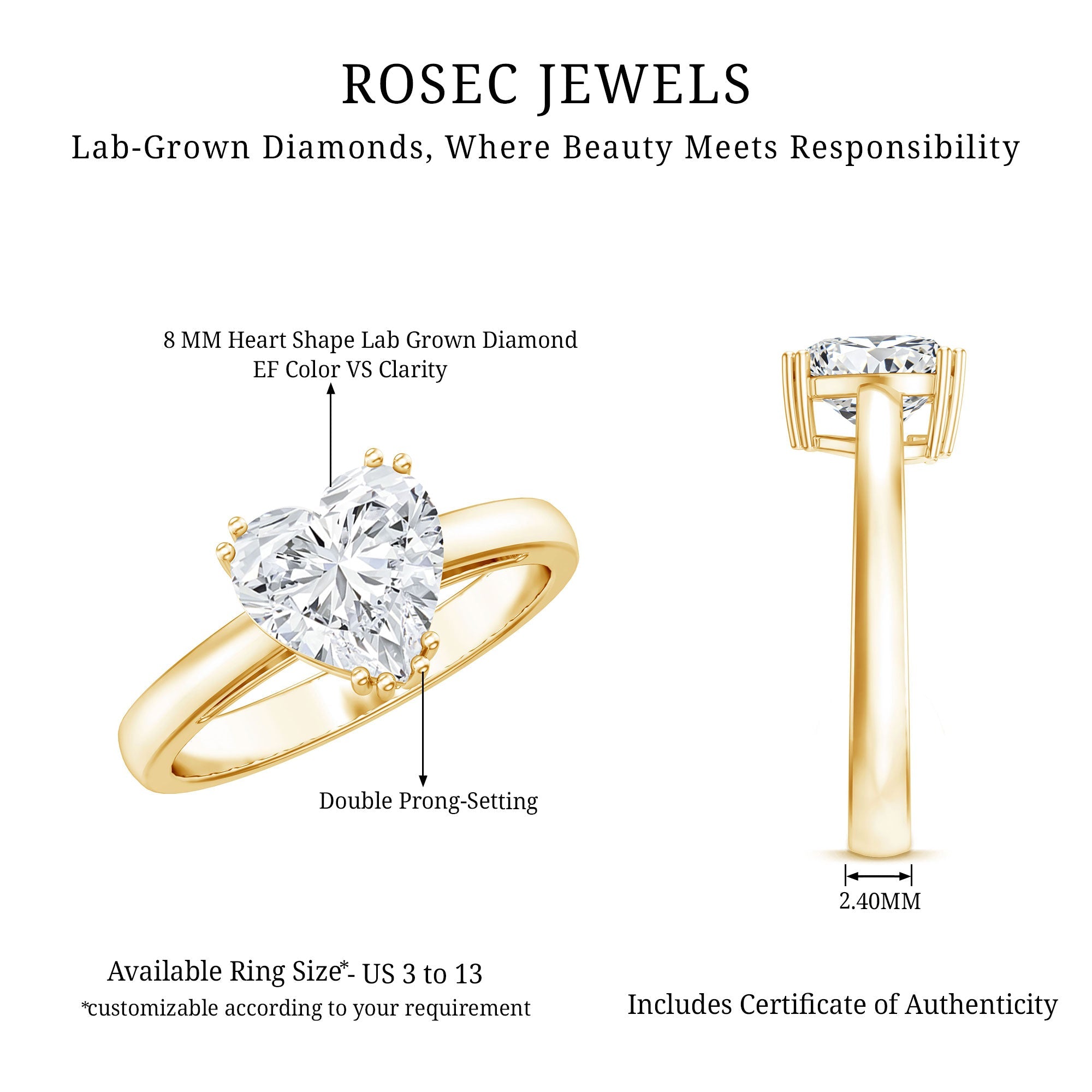 Certified Lab Grown Diamond Heart Engagement Ring 2 Carat