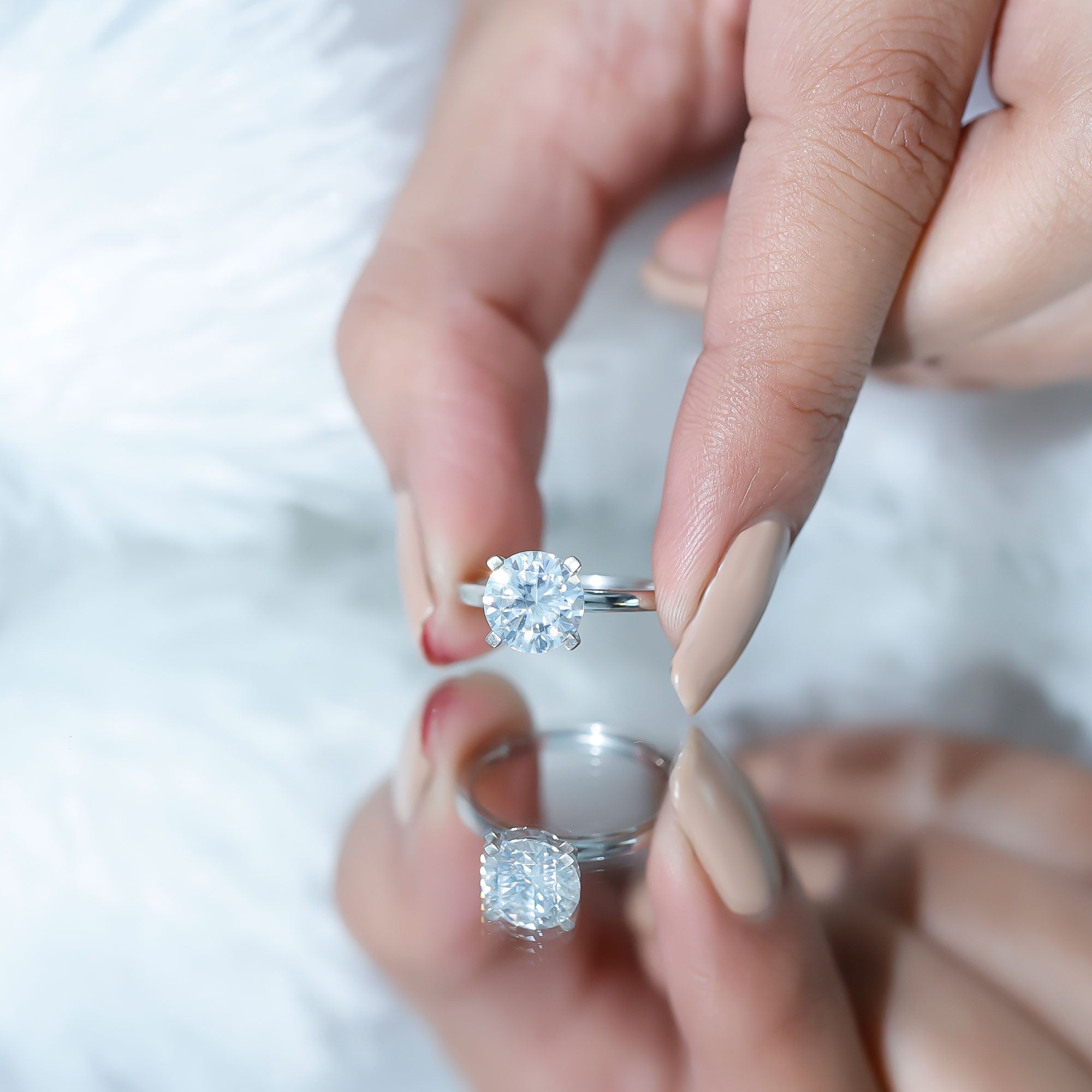 Lab Grown Diamond Ring - 2 Carat Round Cut Solitaire Engagement Band in Silver