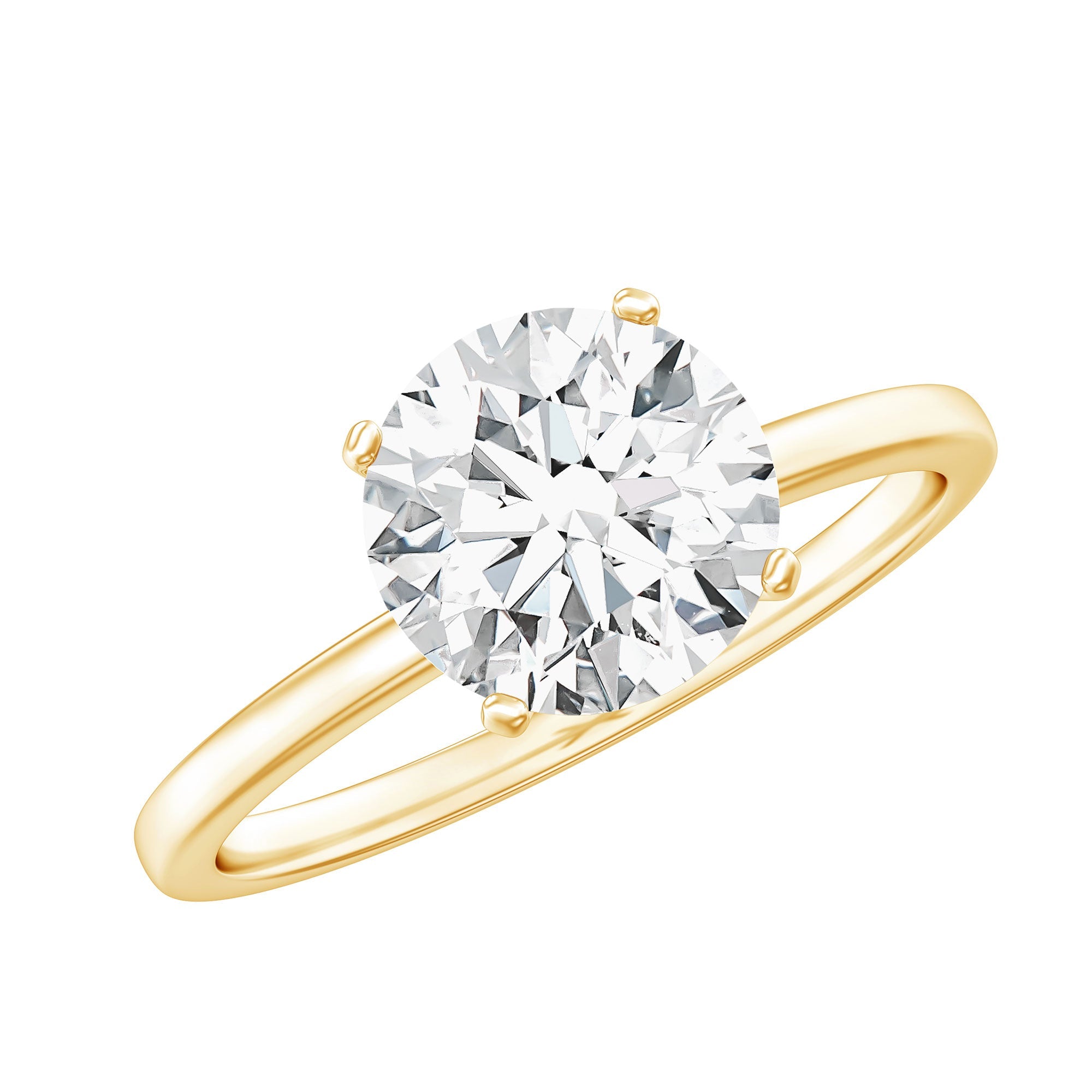 Lab Grown Diamond Ring - 2 Carat Round Cut Solitaire Engagement Band in Silver