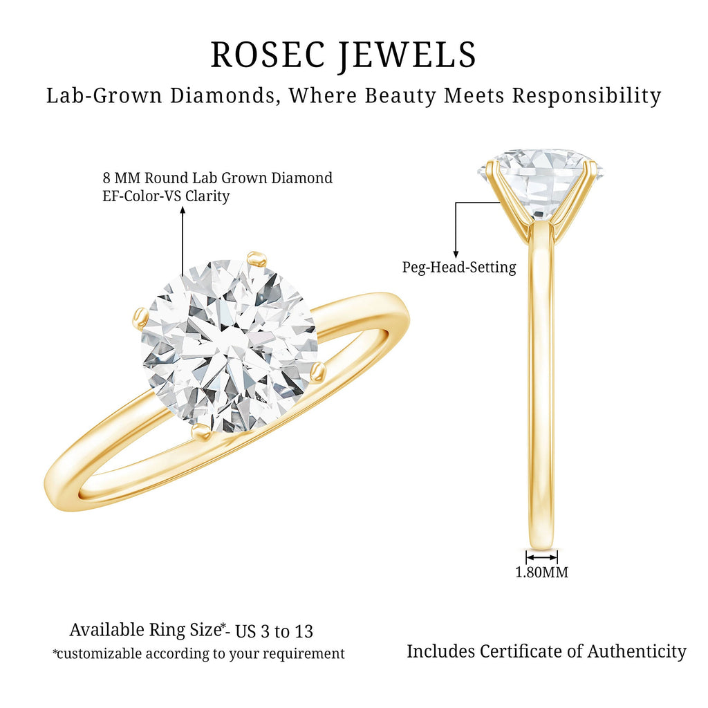 Lab Grown Diamond Ring - 2 Carat Round Cut Solitaire Engagement Band in Silver