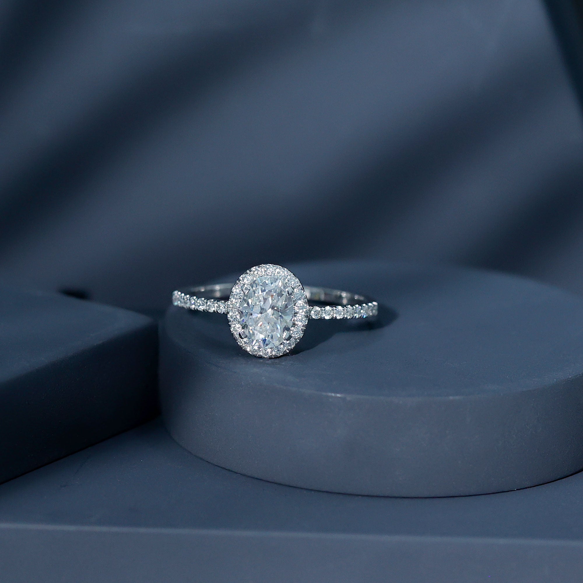 Certified 1.2 Carat Lab Grown Diamond Oval Engagement Ring With Side Stones