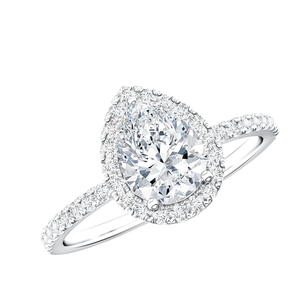 Certified Lab Grown Diamond Pear Halo Engagement Ring