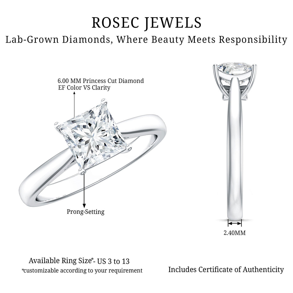 1.2 Carat Princess Cut Lab Grown Diamond Solitaire Engagement Ring For Women