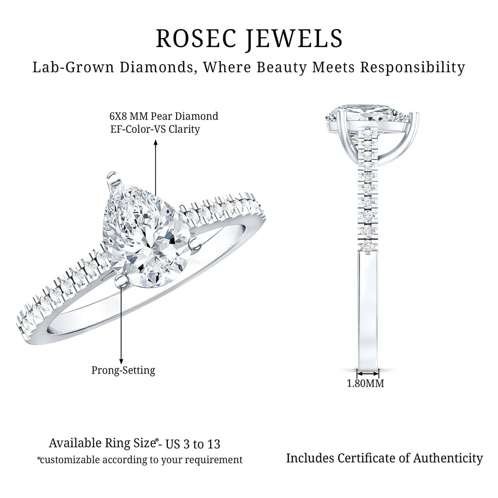 Lab Diamond 1.3 Carat Pear Shape Engagement Ring With Side Stones