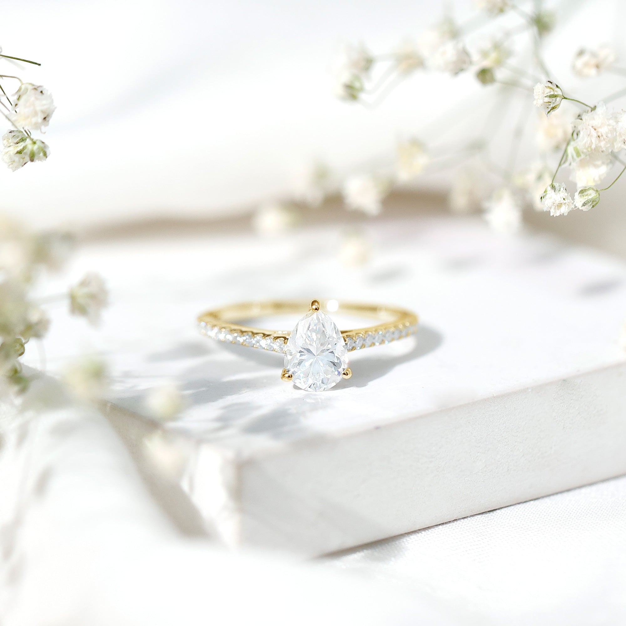 Lab Diamond 1.3 Carat Pear Shape Engagement Ring With Side Stones