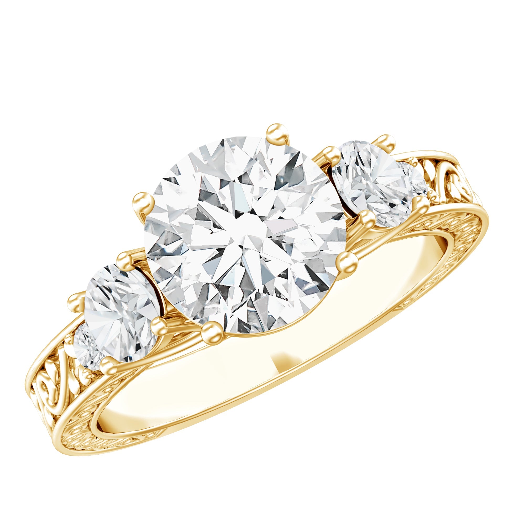 Lab Grown Diamond Ring – Vintage Engagement Ring with Round Cut Diamonds & Basket Setting