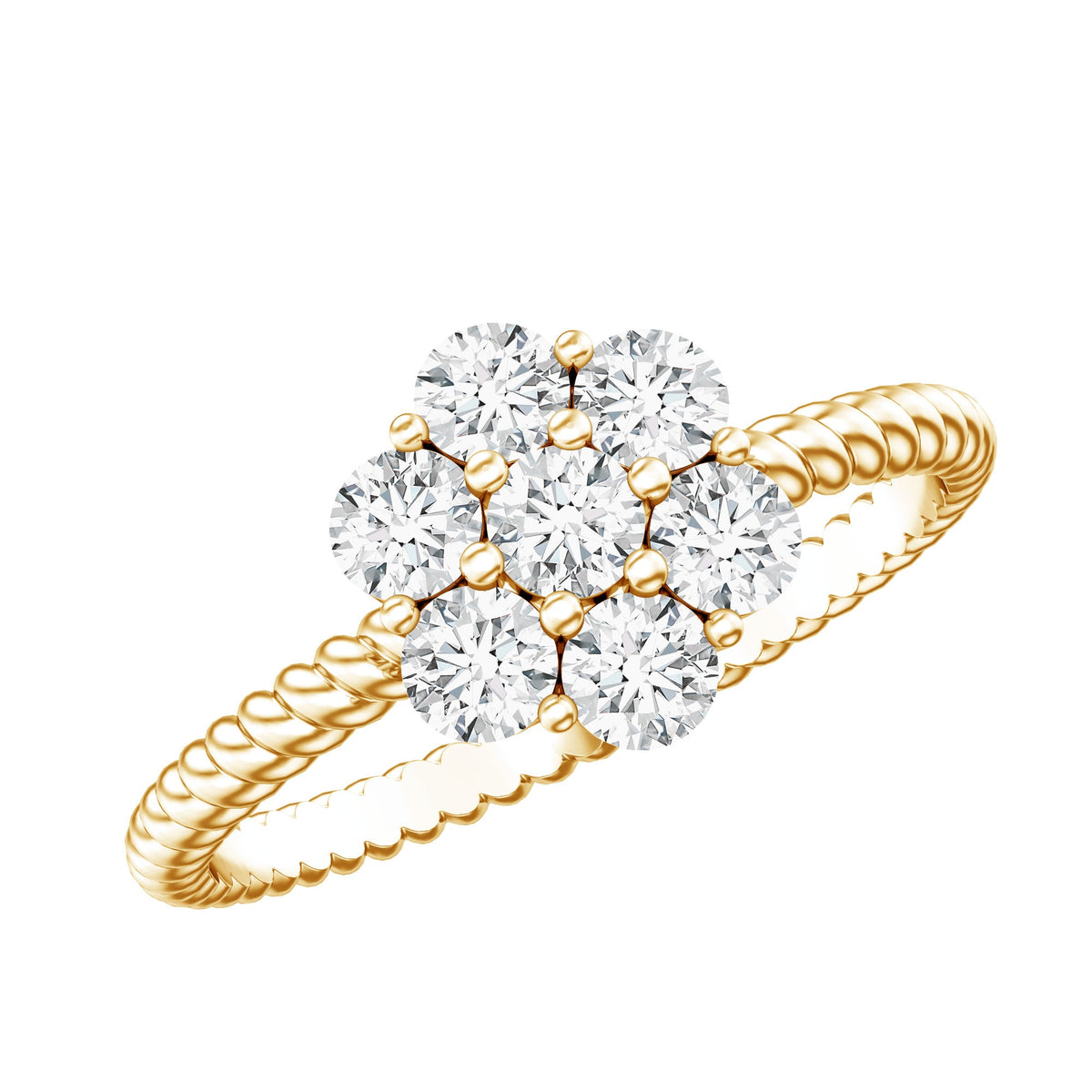 Lab Created Diamond Ring – Elegant Flower Cluster Engagement Ring with Twisted Rope Band