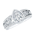 A stunning diamond engagement ring with a large central diamond surrounded by smaller diamonds set in an intricate, ornate band.