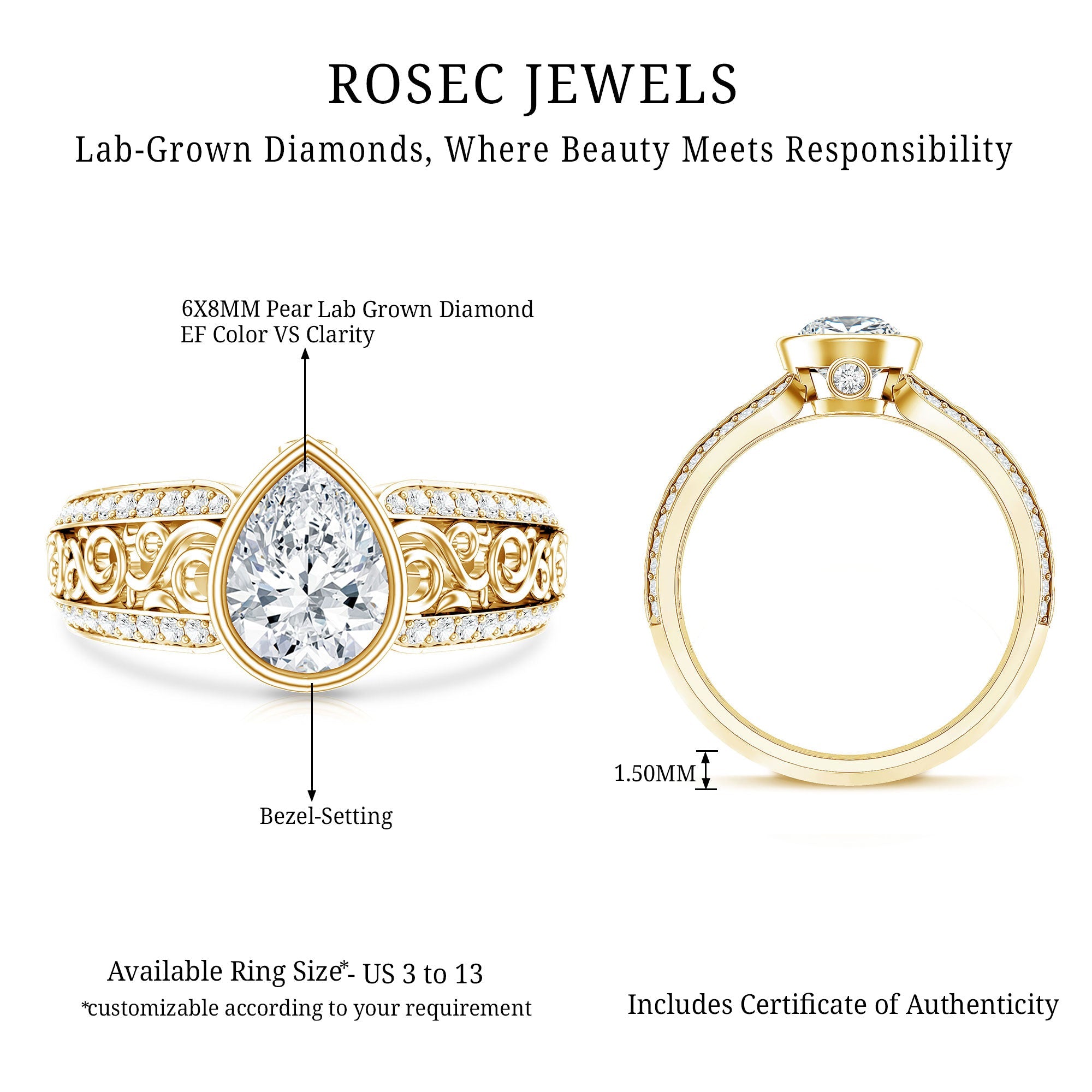 a diamond engagement ring with a price label