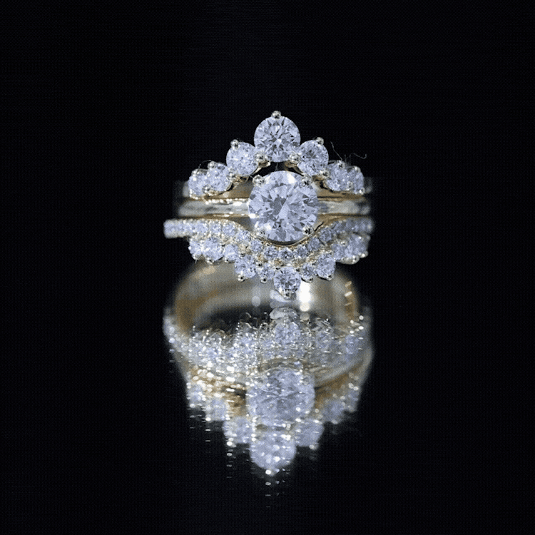 Lab Grown Diamond Ring - Vintage Bridal Set with 3 Piece Stackable Bands