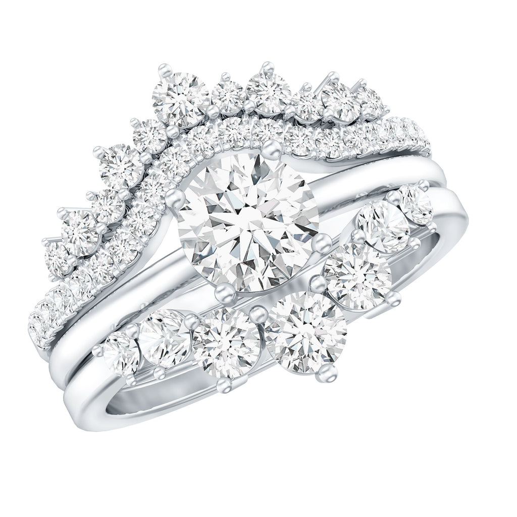 Lab Grown Diamond Ring - Vintage Bridal Set with 3 Piece Stackable Bands
