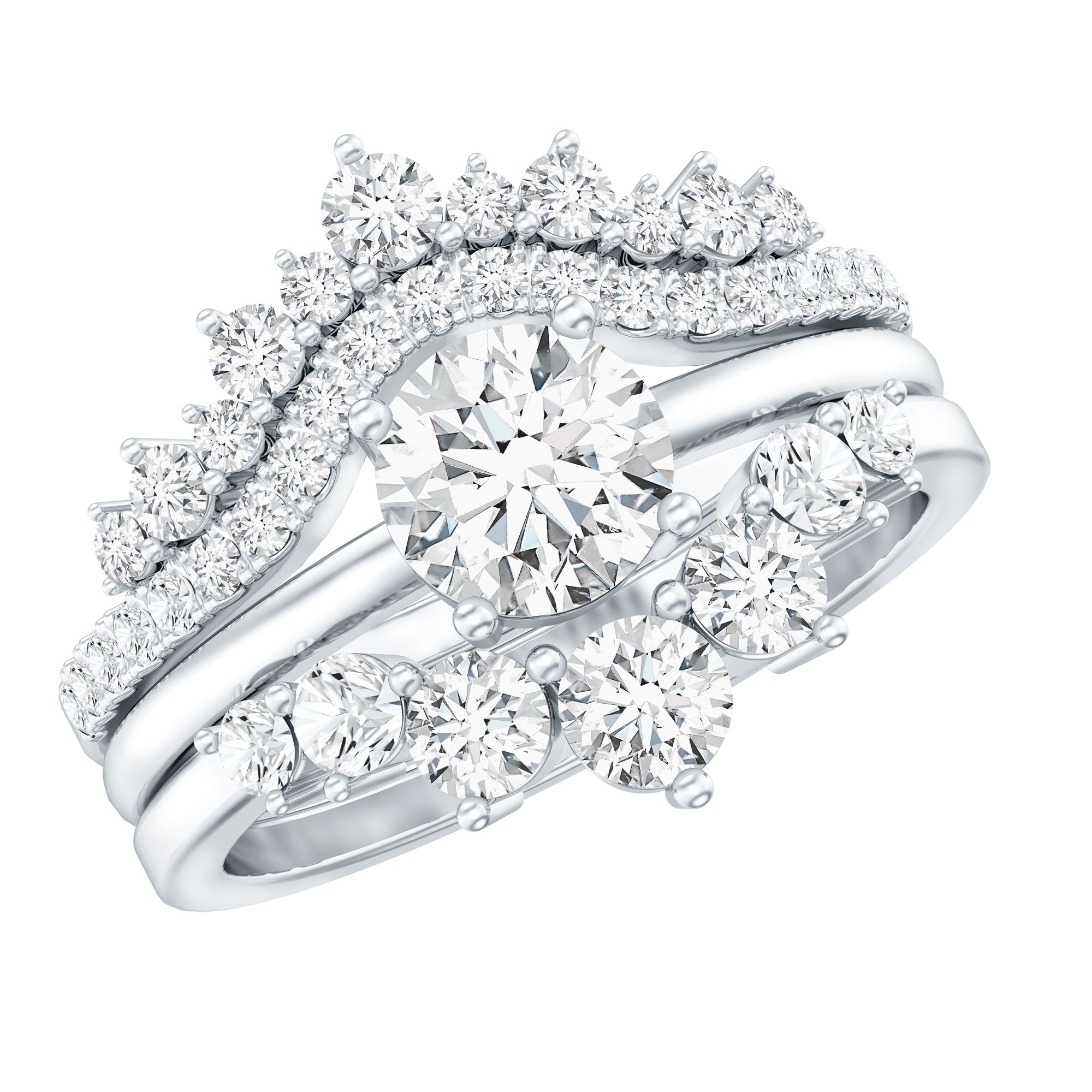 Lab Grown Diamond Ring - Vintage Bridal Set with 3 Piece Stackable Bands