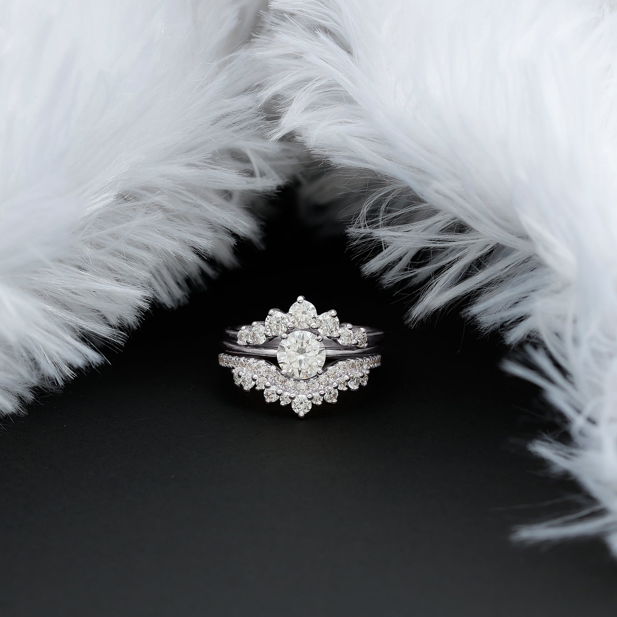 Lab Grown Diamond Ring - Vintage Bridal Set with 3 Piece Stackable Bands