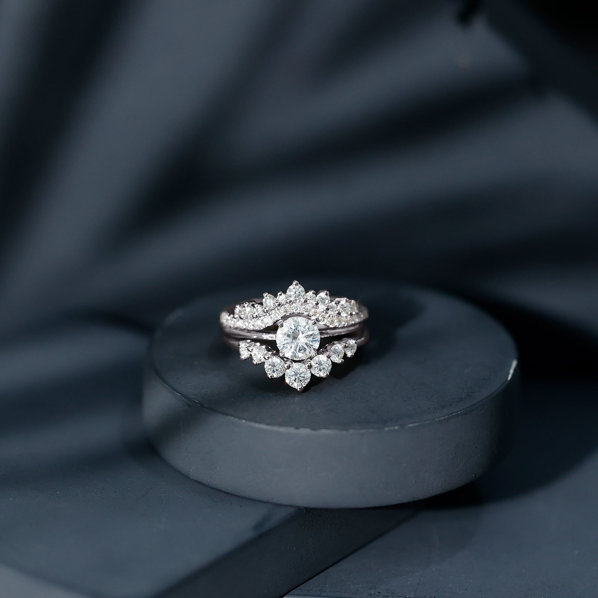 Lab Grown Diamond Ring - Vintage Bridal Set with 3 Piece Stackable Bands