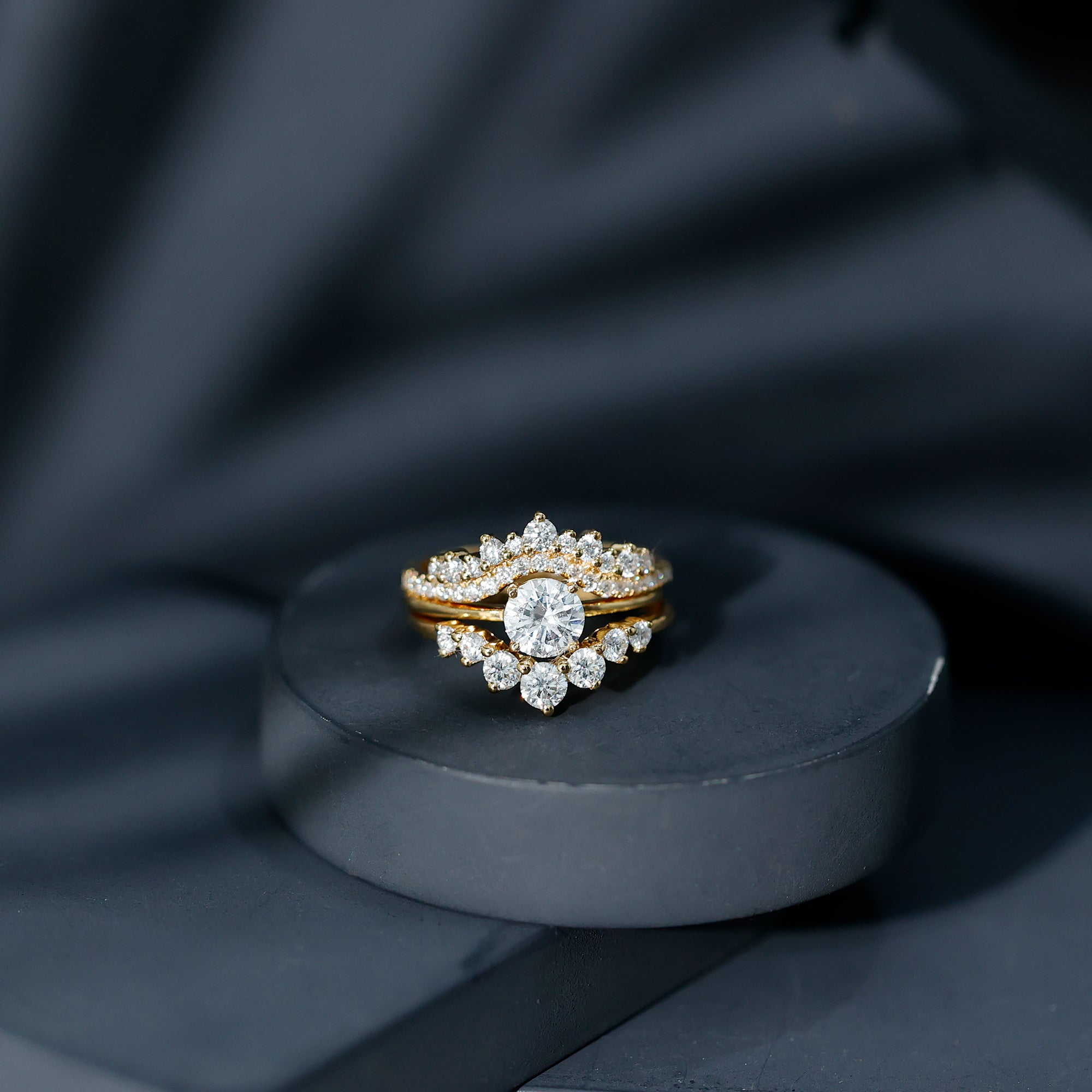 Lab Grown Diamond Ring - Vintage Bridal Set with 3 Piece Stackable Bands