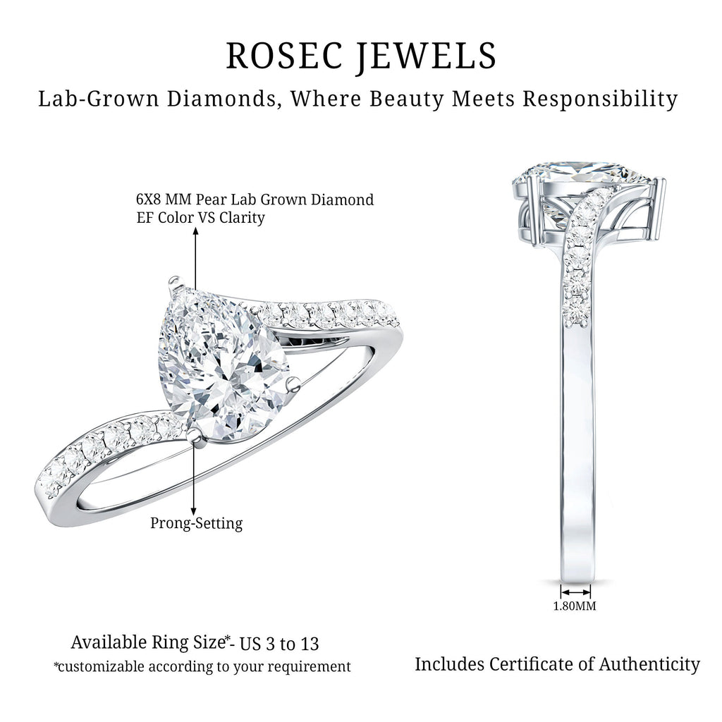 Certified 6X8 MM Pear Cut Lab Created Diamond Teardrop Engagement Ring