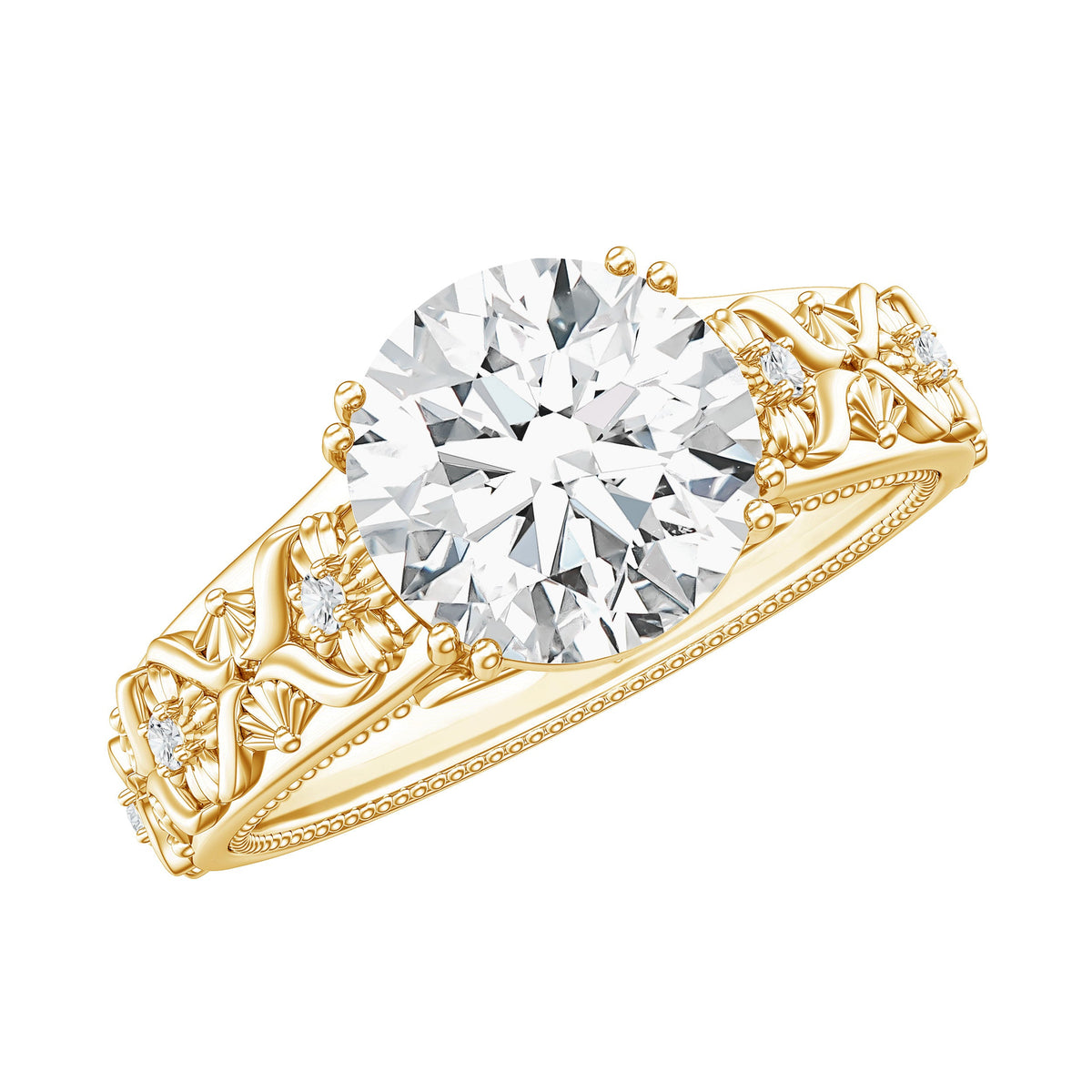Lab Grown Diamond Ring – Antique Engagement Ring With Rose Cut Diamond & Floral Motif