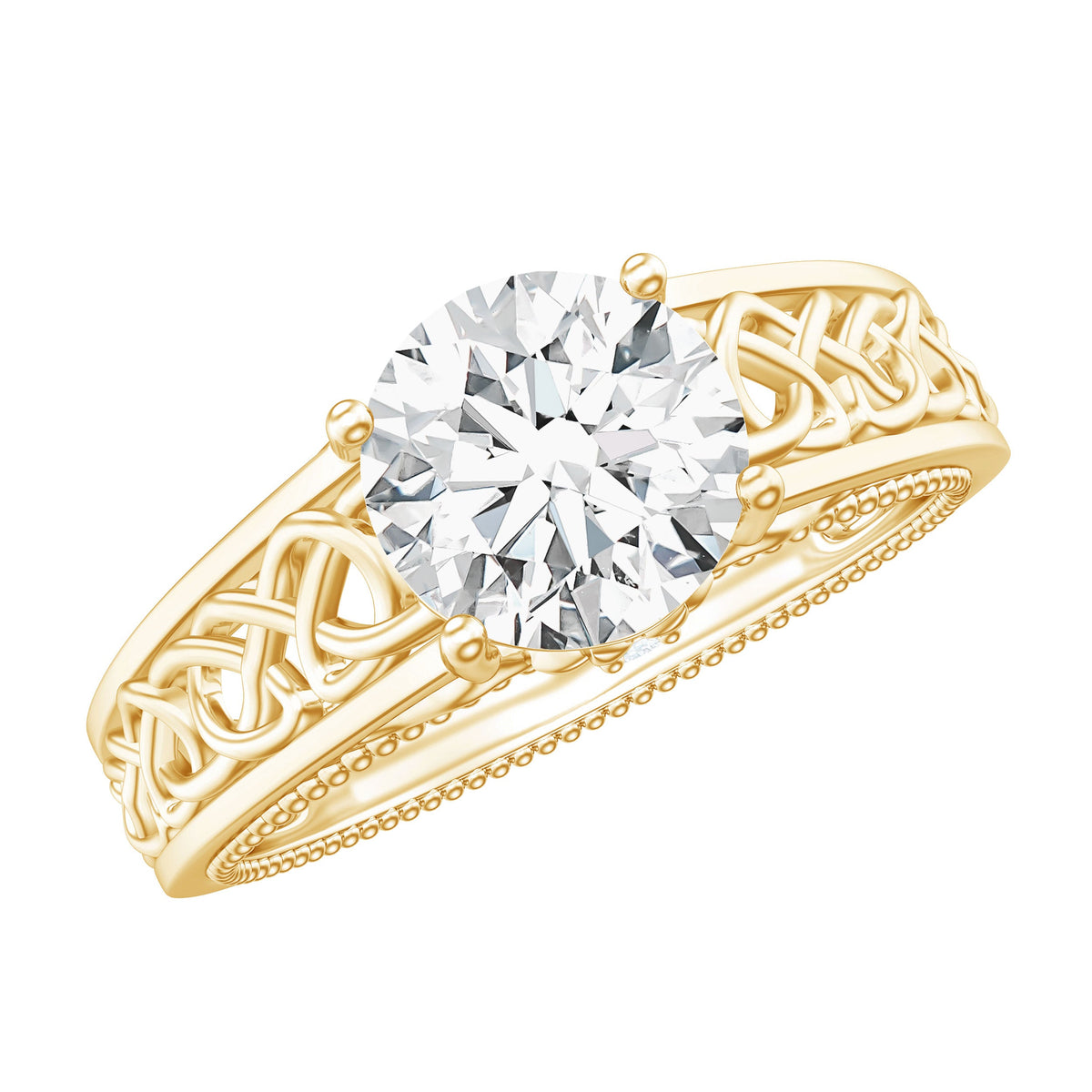 Lab Grown Diamond Ring - Certified 7 MM Solitaire Celtic Knot Engagement Ring