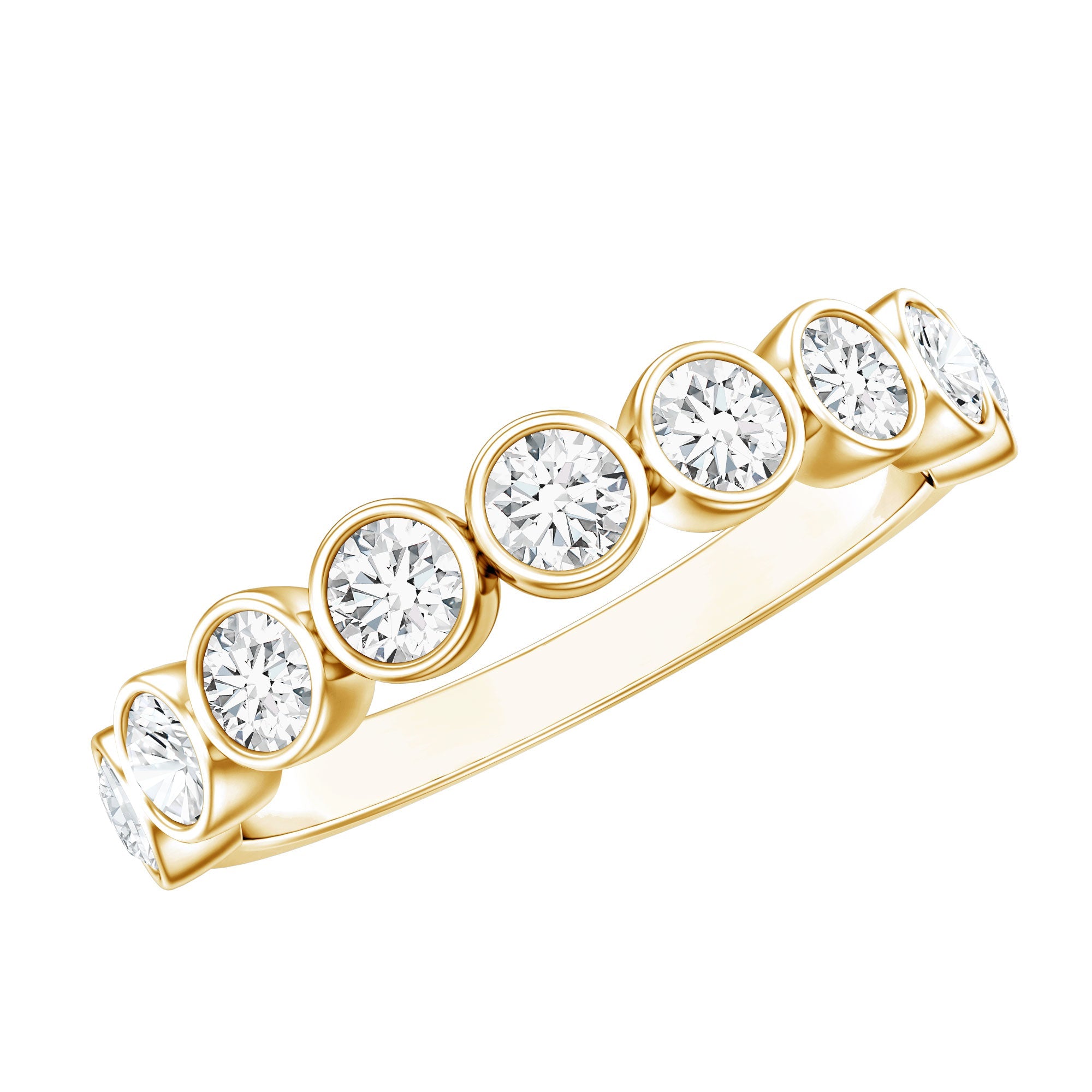 Lab Grown Diamond Ring - Bezel Set Semi Eternity Band With Round Cut Diamonds