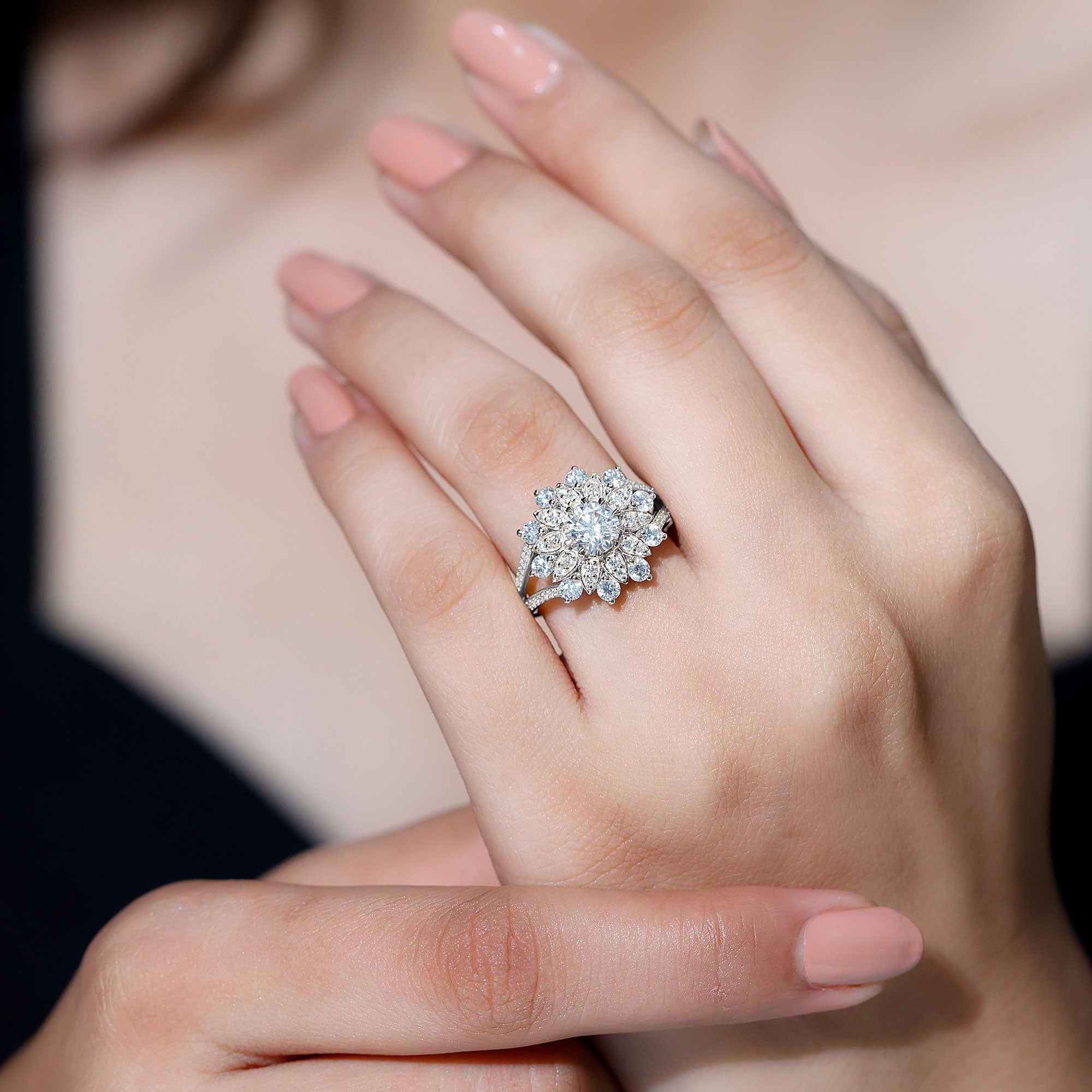 Certified Lab Grown Diamond Flower Engagement Ring for Her