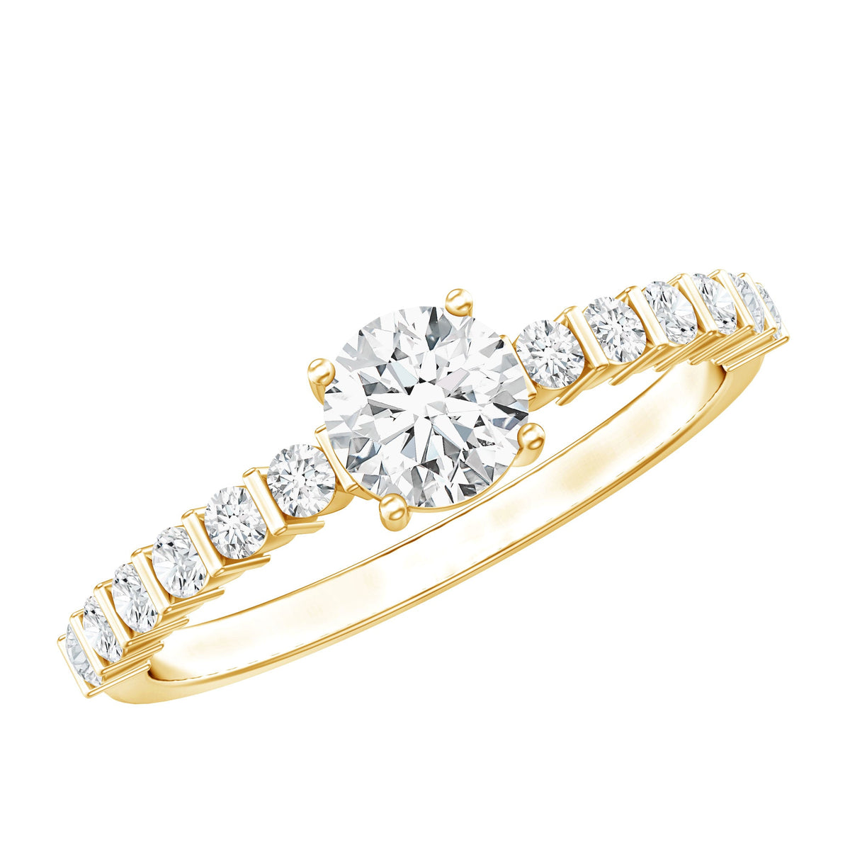 Lab Grown Diamond Ring – Certified 5 mm Round Cut Solitaire with Floating Side Stones