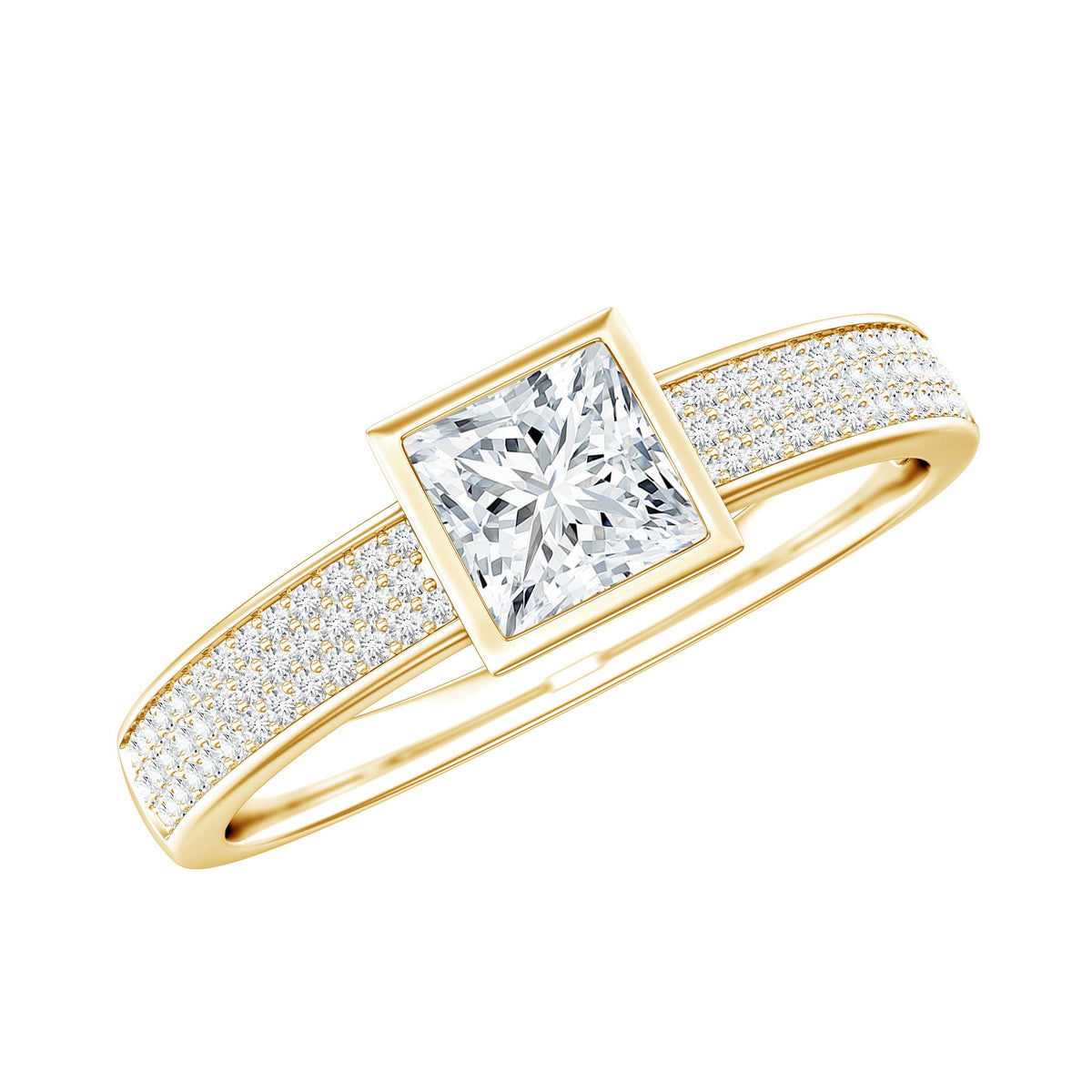Princess Cut Engagement Ring – Lab Grown Diamond Bezel Set With Diamond Pave Band