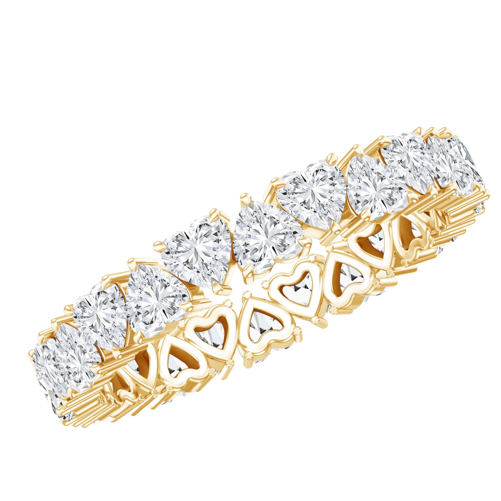 Lab Diamond Wedding Band – Heart Eternity Ring With Claw Setting Diamonds
