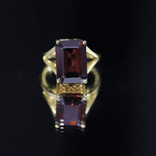 Lab Grown Garnet Ring – 9 Carat Emerald Cut Solitaire Engagement with Split Shank
