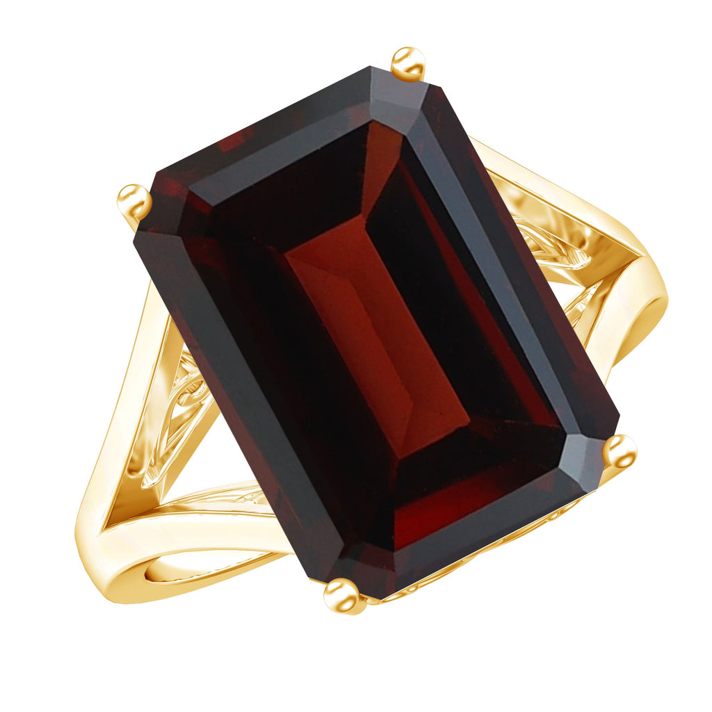 Lab Grown Garnet Ring – 9 Carat Emerald Cut Solitaire Engagement with Split Shank