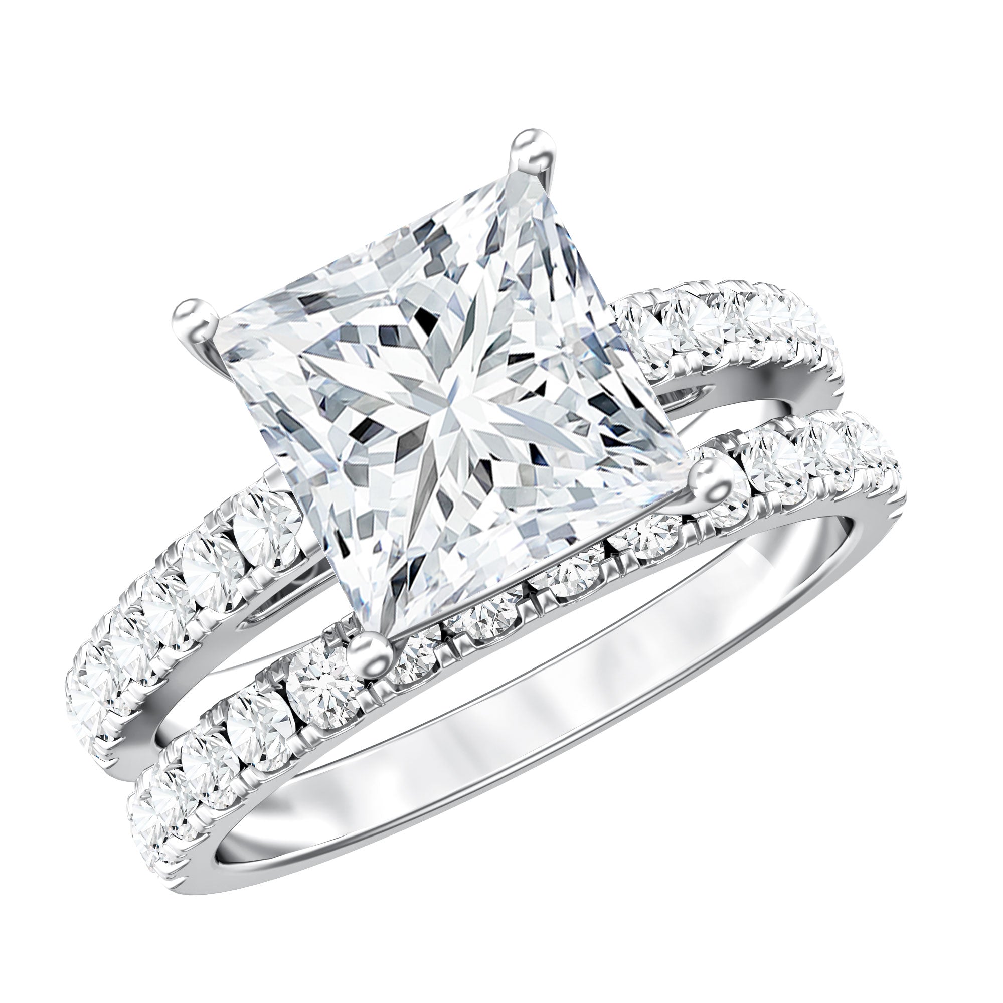 Lab Grown Diamond Ring – 1 Carat Princess Cut Engagement Ring with Half Eternity Band