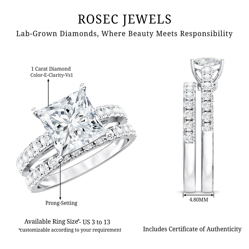 Lab Grown Diamond Ring – 1 Carat Princess Cut Engagement Ring with Half Eternity Band