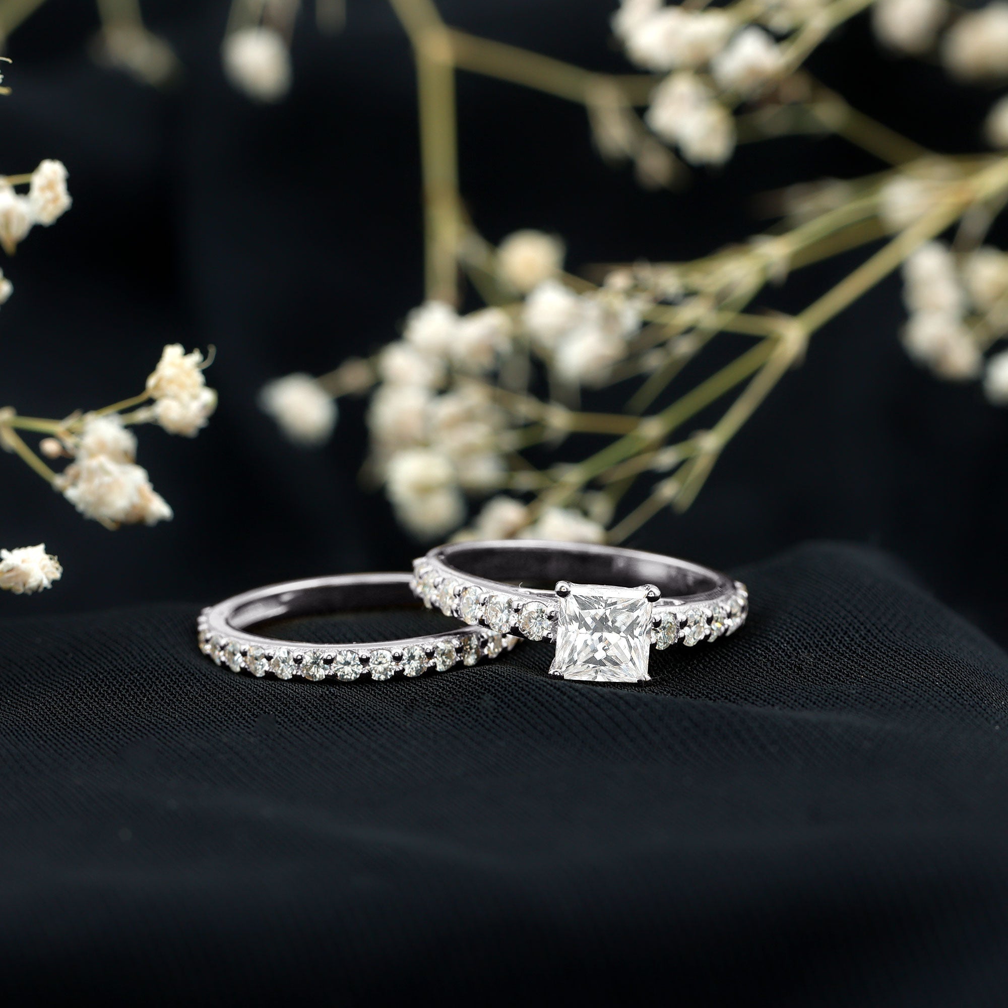 Lab Grown Diamond Ring – 1 Carat Princess Cut Engagement Ring with Half Eternity Band