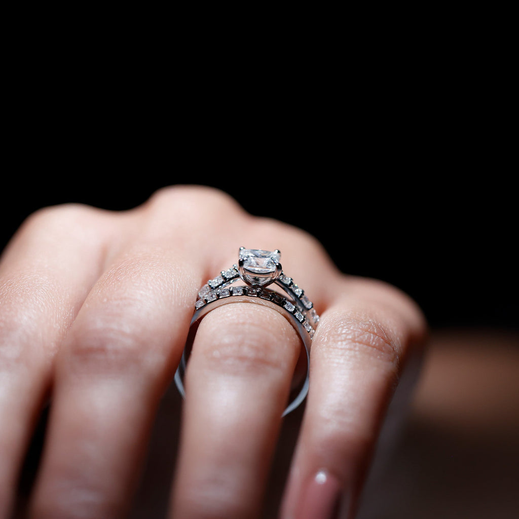 Lab Grown Diamond Ring – 1 Carat Princess Cut Engagement Ring with Half Eternity Band