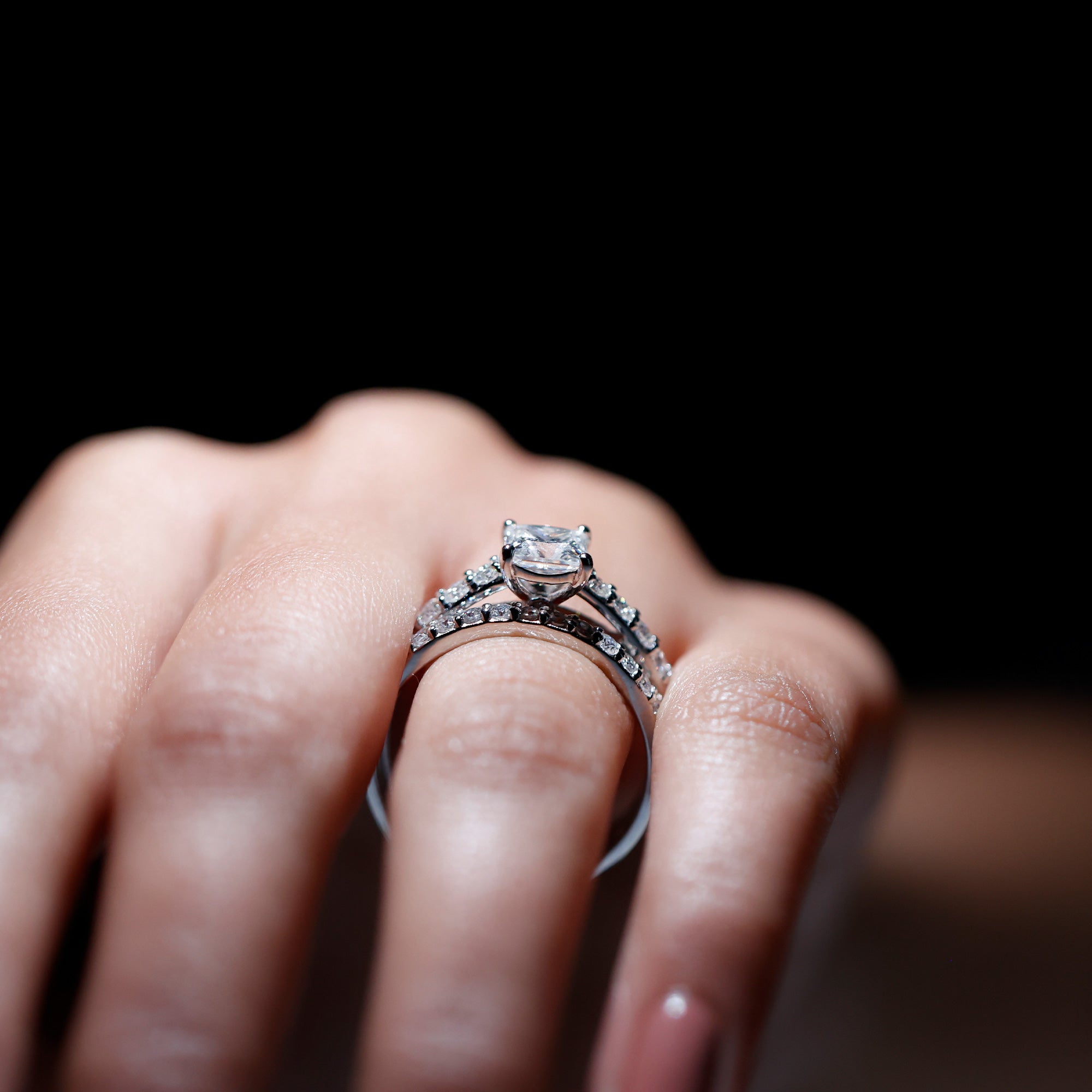 Lab Grown Diamond Ring – 1 Carat Princess Cut Engagement Ring with Half Eternity Band