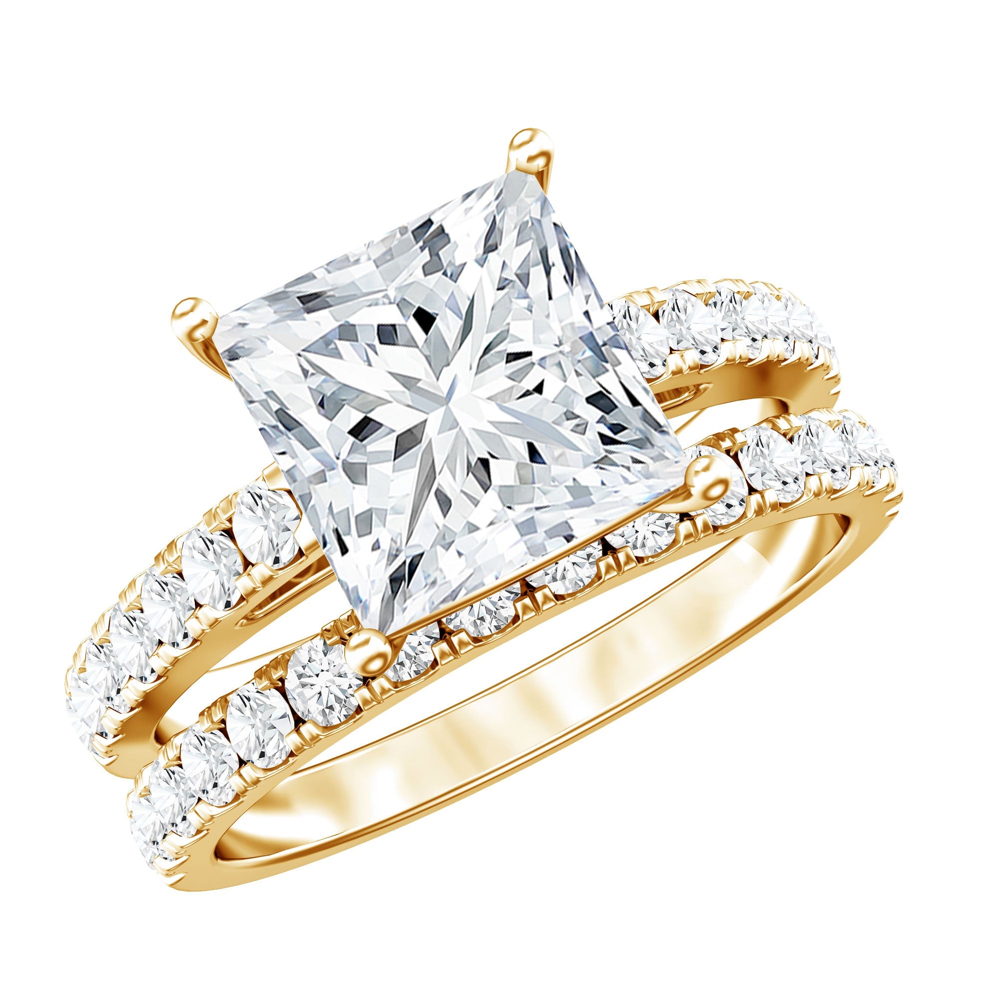 Lab Grown Diamond Ring – 1 Carat Princess Cut Engagement Ring with Half Eternity Band