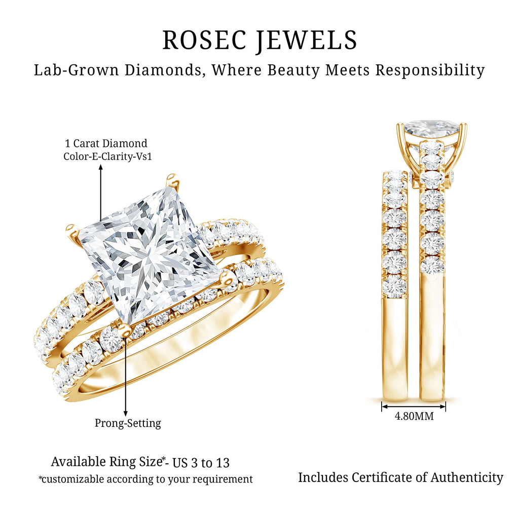 Lab Grown Diamond Ring – 1 Carat Princess Cut Engagement Ring with Half Eternity Band