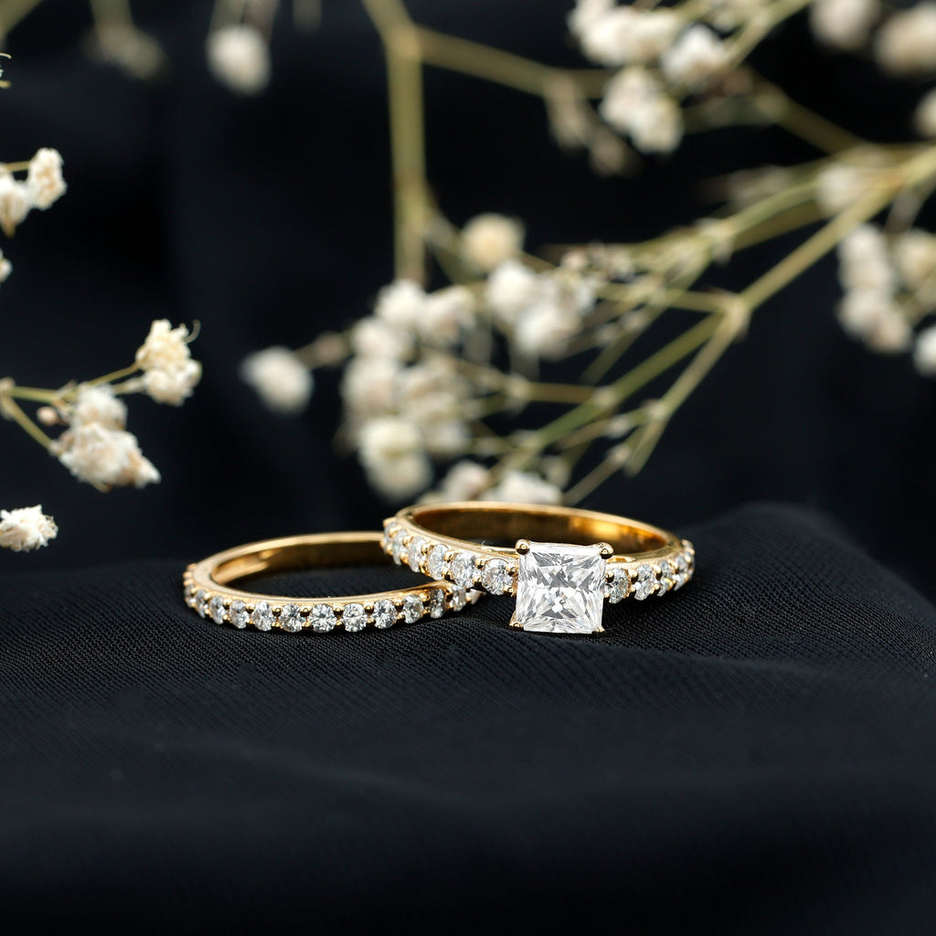 Lab Grown Diamond Ring – 1 Carat Princess Cut Engagement Ring with Half Eternity Band