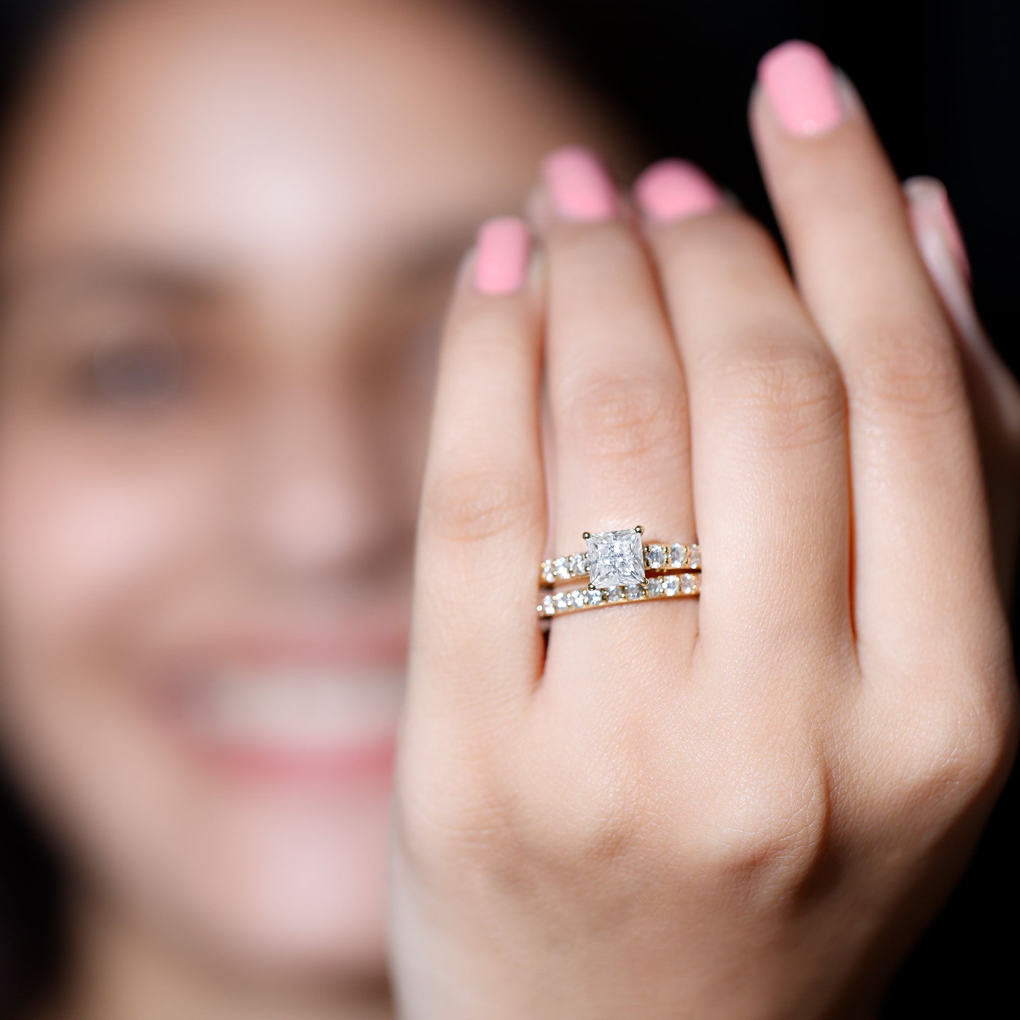 Lab Grown Diamond Ring – 1 Carat Princess Cut Engagement Ring with Half Eternity Band