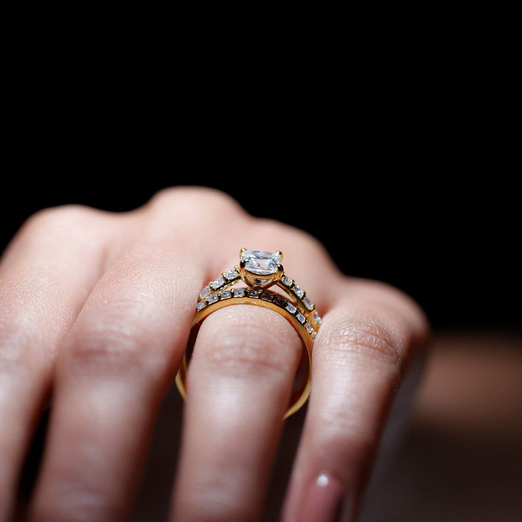 Lab Grown Diamond Ring – 1 Carat Princess Cut Engagement Ring with Half Eternity Band