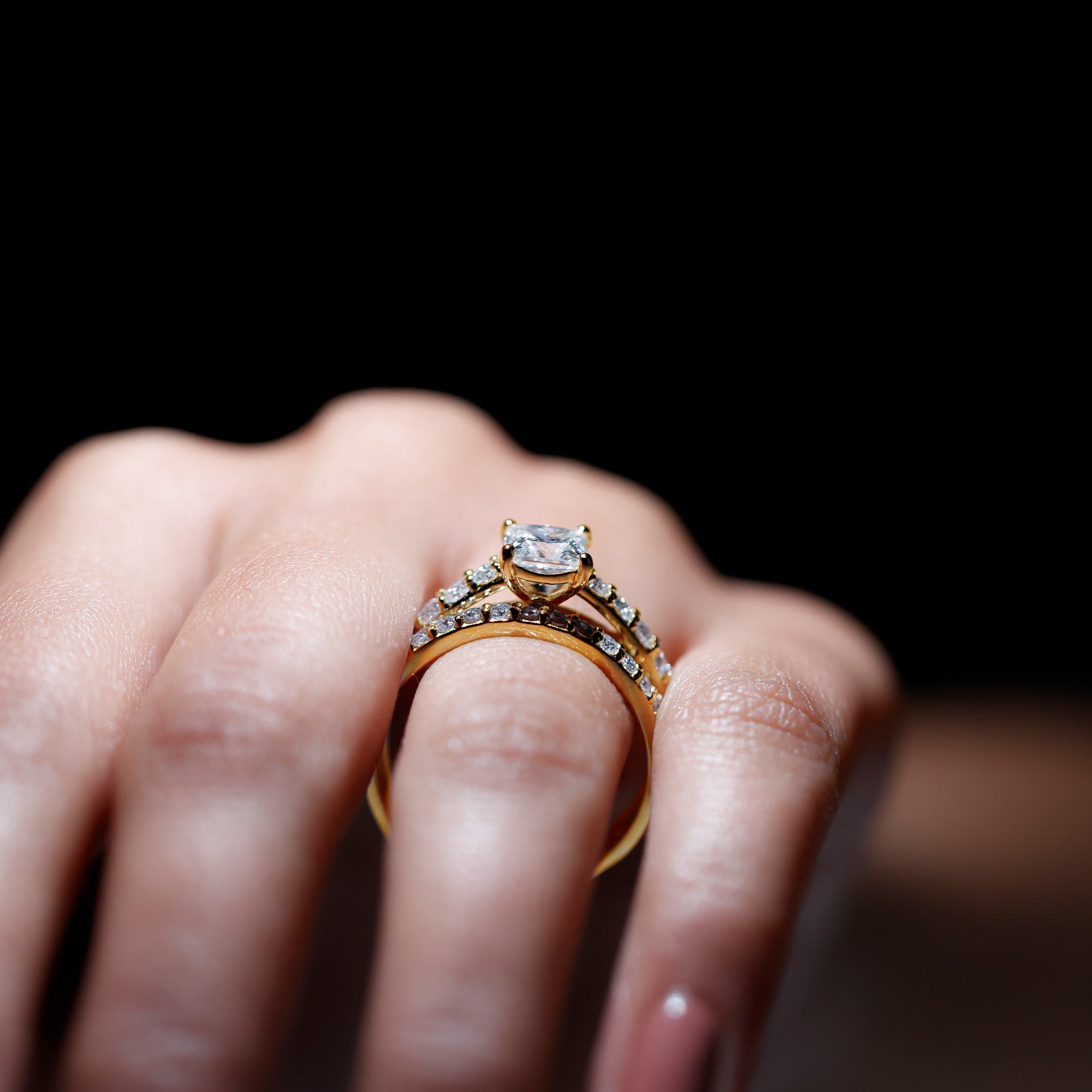 Lab Grown Diamond Ring – 1 Carat Princess Cut Engagement Ring with Half Eternity Band