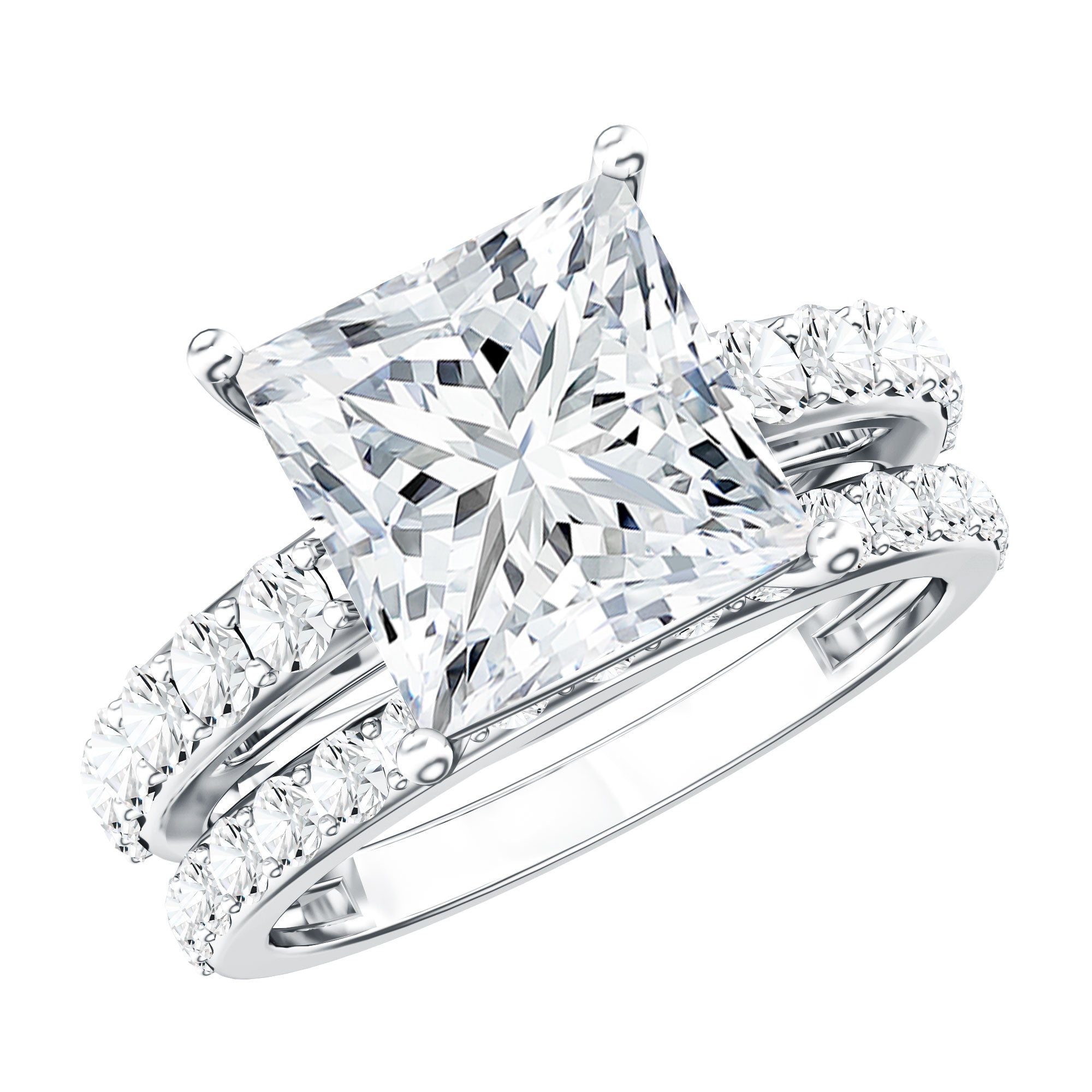 Lab Grown Diamond Ring 4 Carat Princess Cut Bridal Ring Set – IGI Certified VS1 Clarity