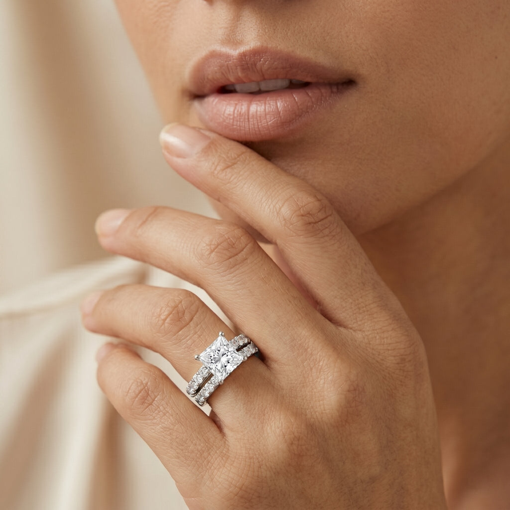Lab Grown Diamond Ring 4 Carat Princess Cut Bridal Ring Set – IGI Certified VS1 Clarity