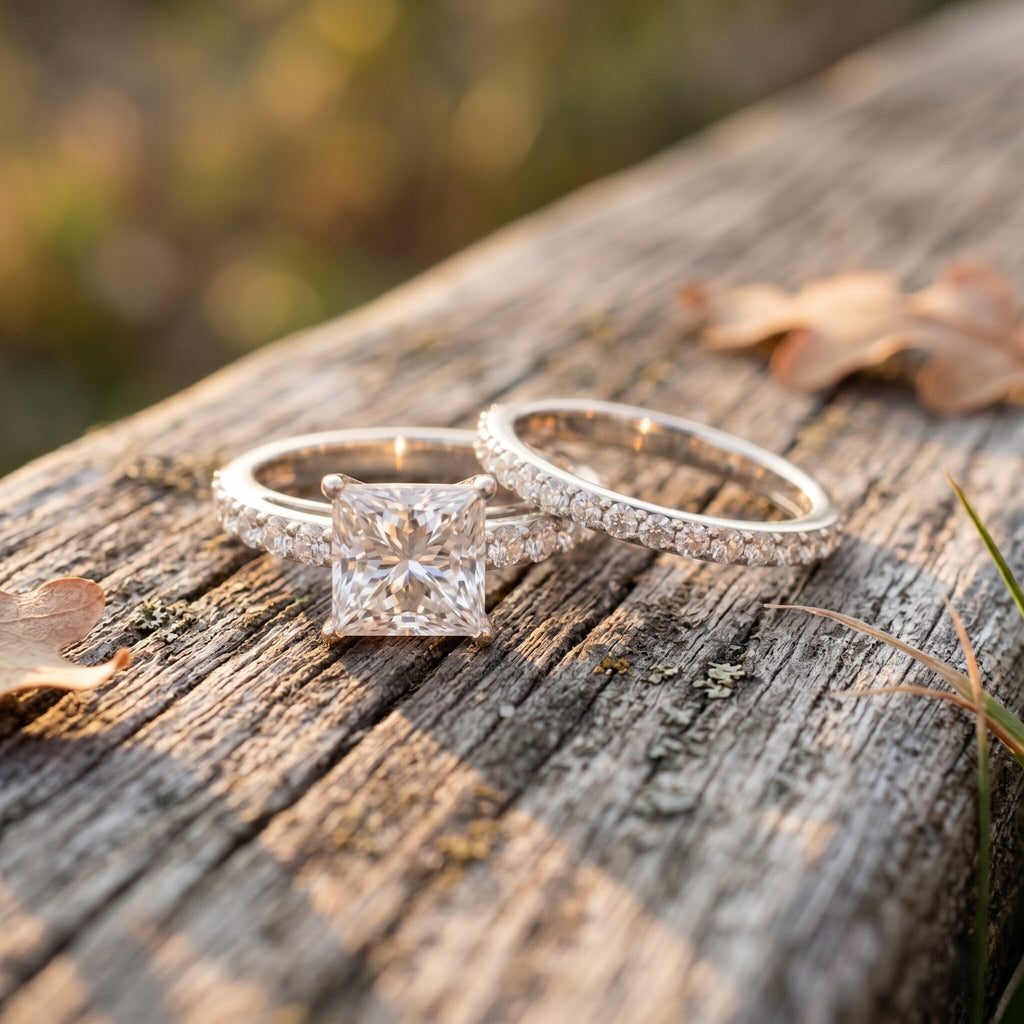 Lab Grown Diamond Ring 4 Carat Princess Cut Bridal Ring Set – IGI Certified VS1 Clarity