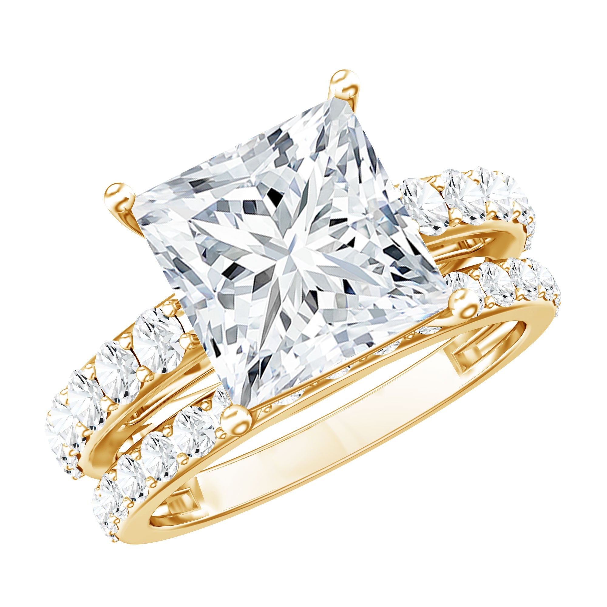 Lab Grown Diamond Ring 4 Carat Princess Cut Bridal Ring Set – IGI Certified VS1 Clarity