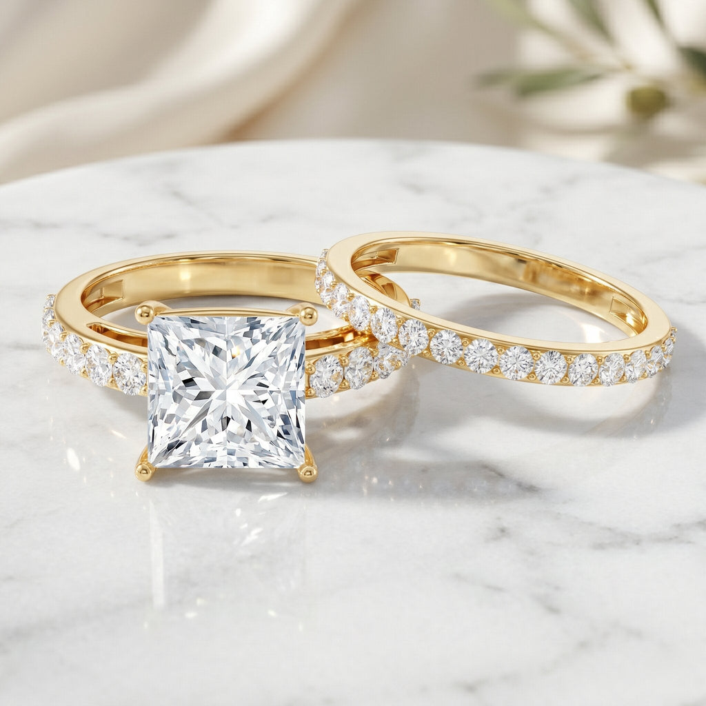 Lab Grown Diamond Ring 4 Carat Princess Cut Bridal Ring Set – IGI Certified VS1 Clarity